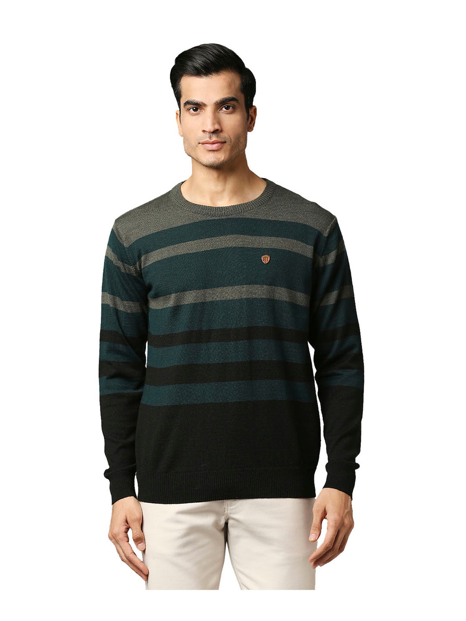 dark green and black striped sweater