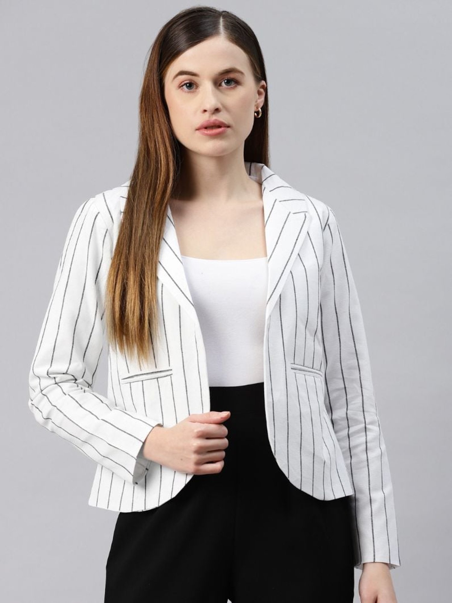 Womens white deals pinstripe blazer