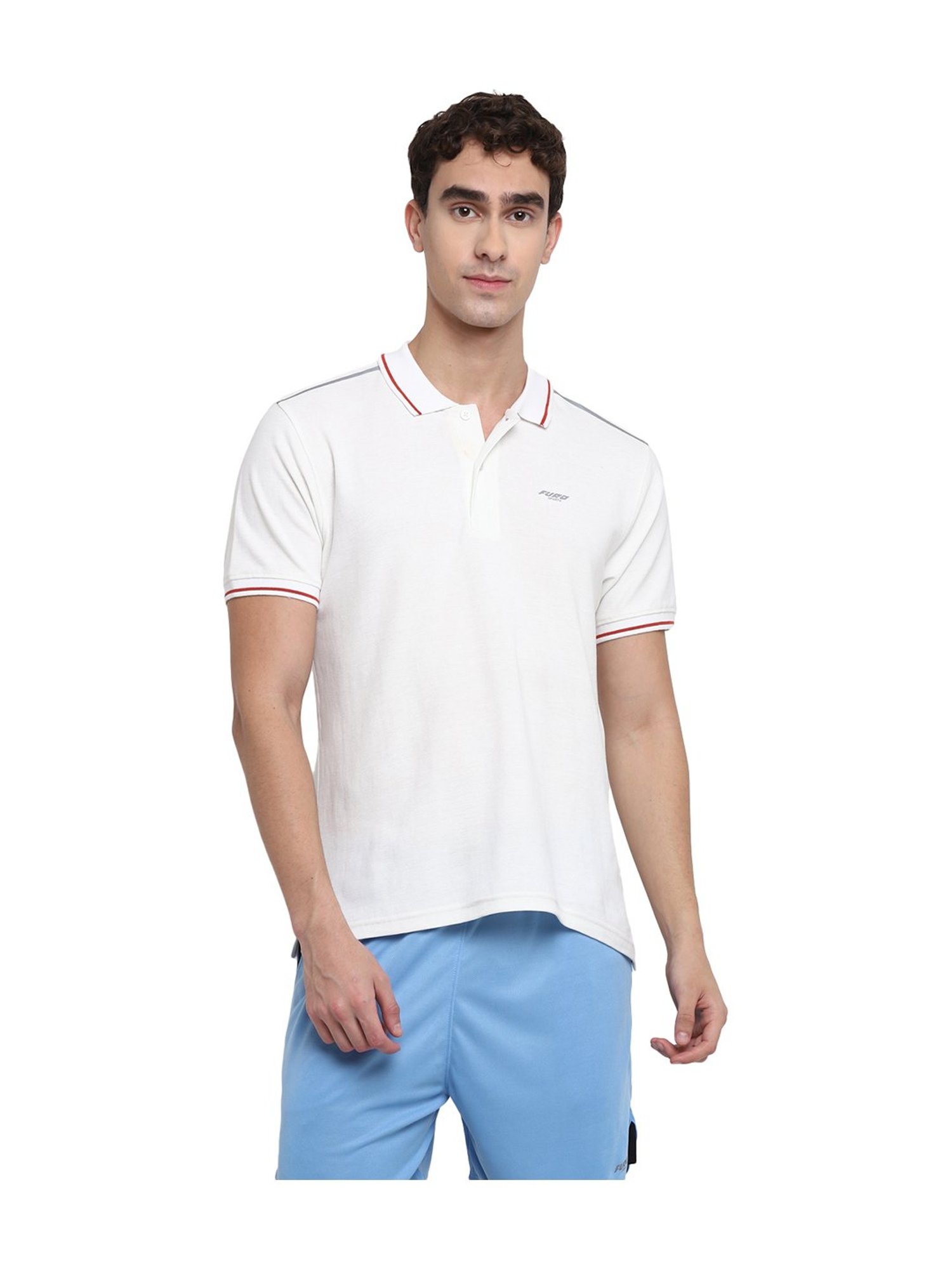 Red Bermuda Shorts with White Polo Shirt