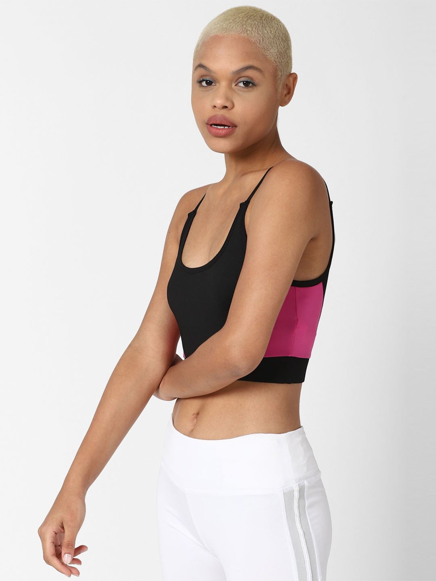 Buy Forever 21 Pink & Black Non Wired Non Padded Sports Bra for