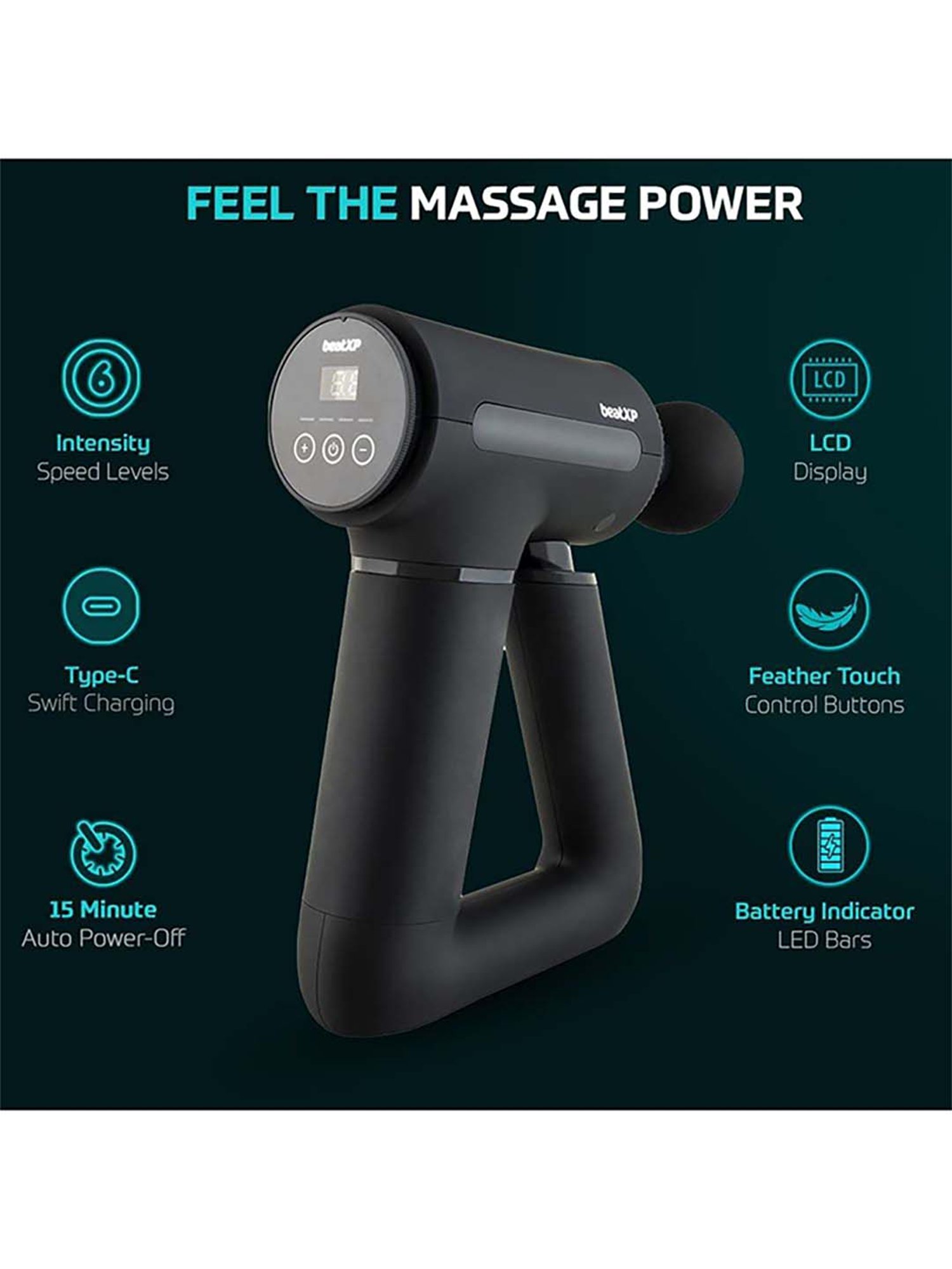 beatXP Bolt Go Massage Gun Touch Display- Percussion Gun Back