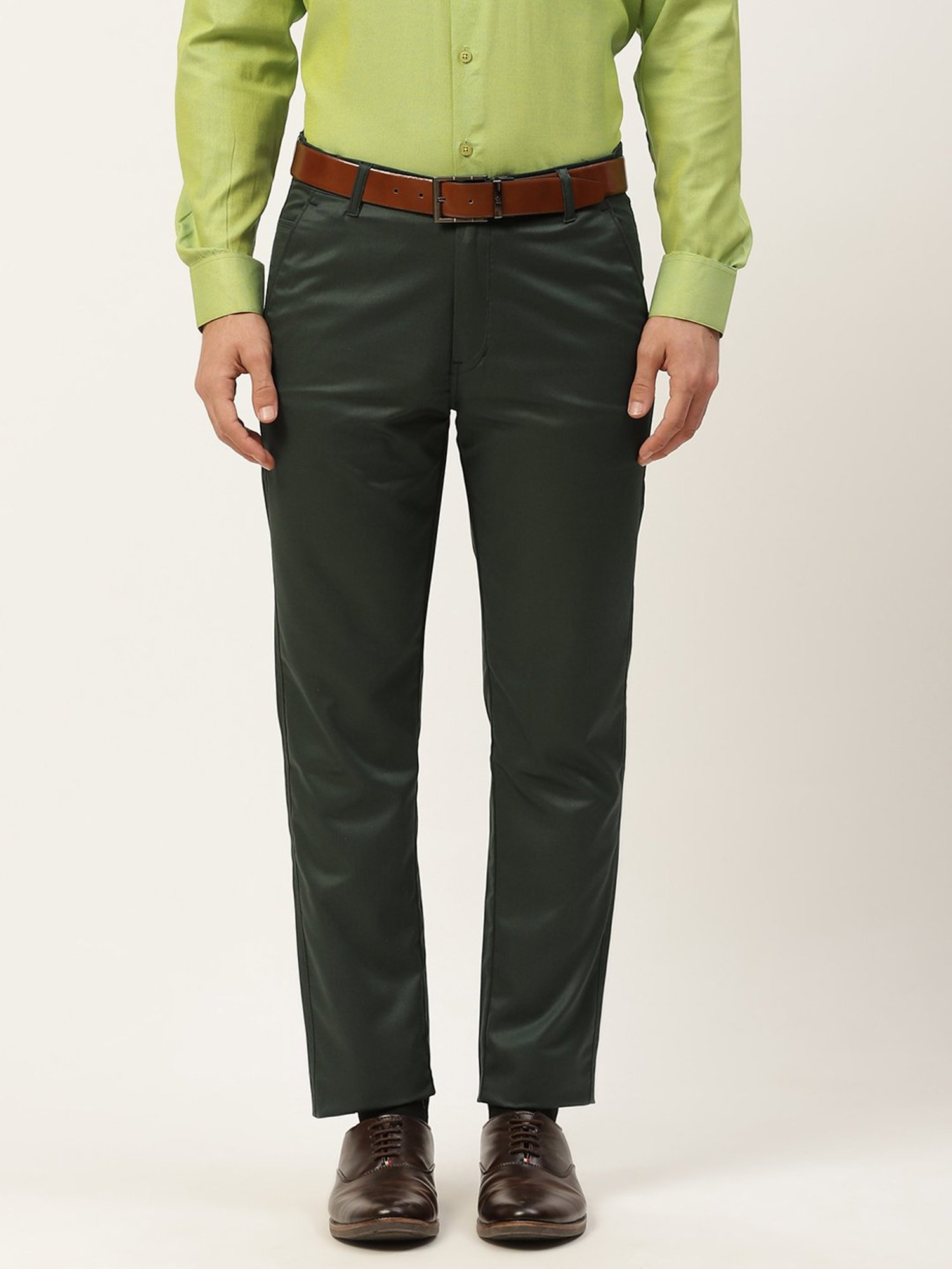 PLAYERS Mens Slim Fit Formal Trouser Combo Olive Green  Beige