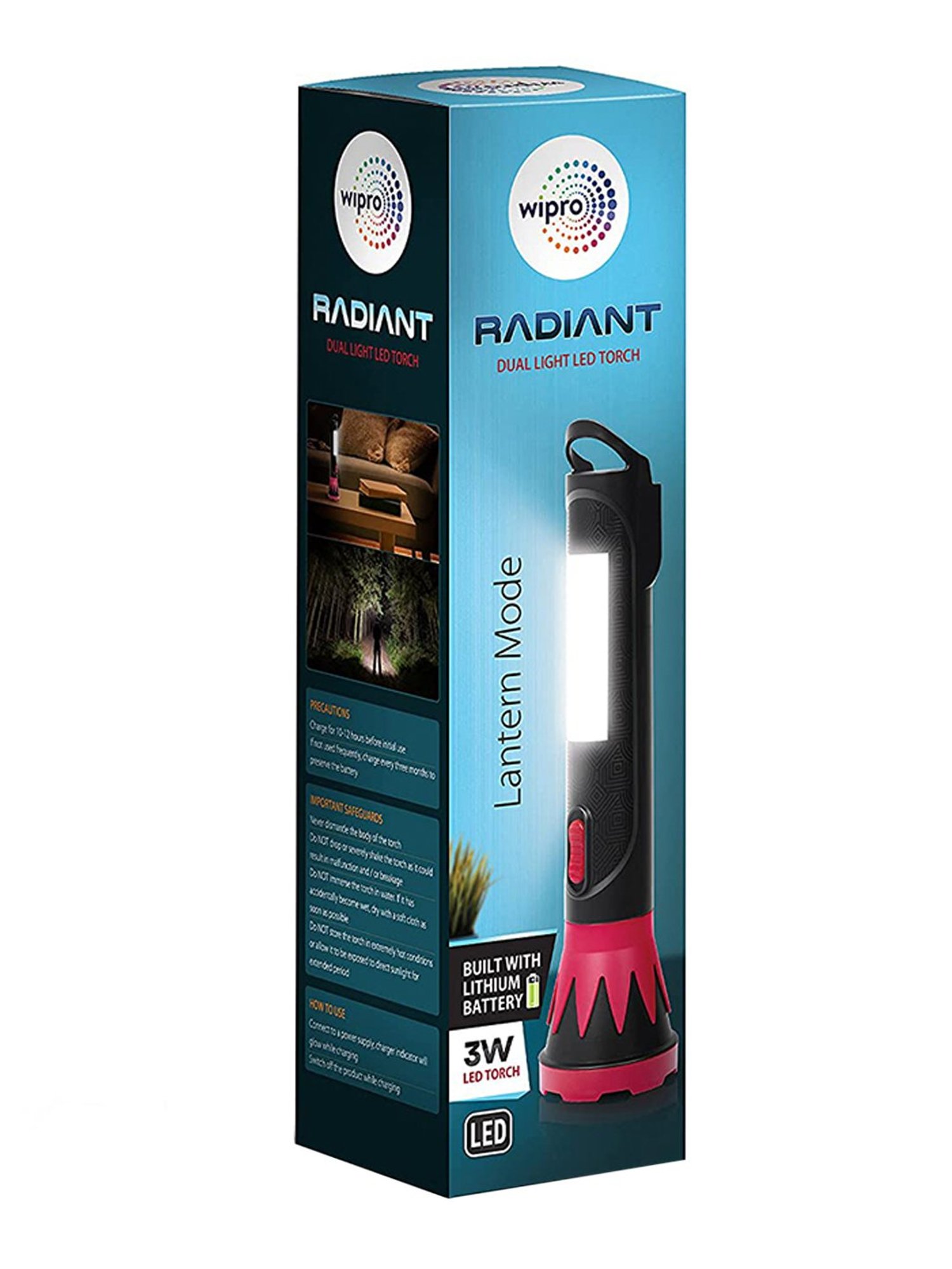 wipro 3w radiant dual light led torch