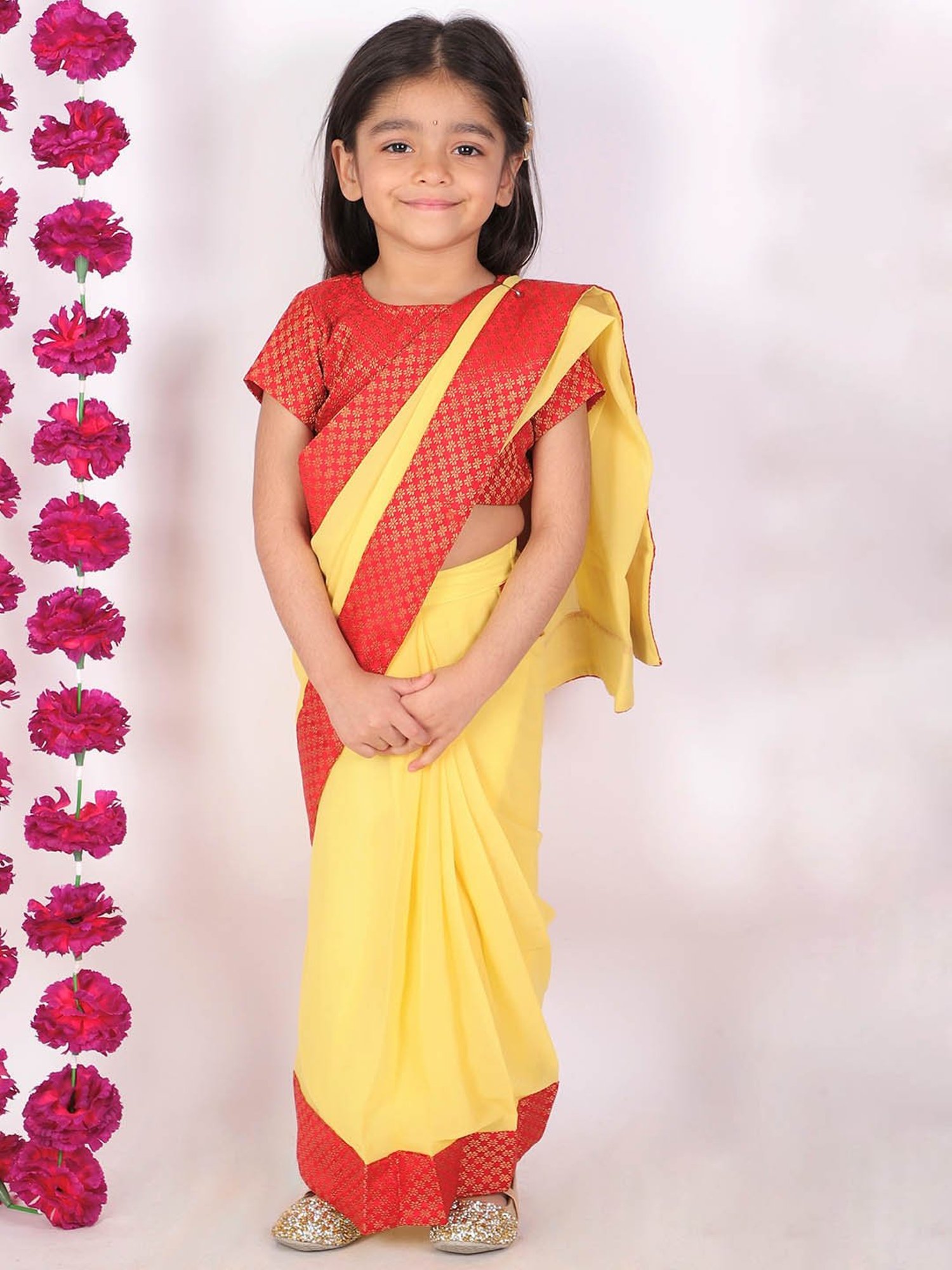 Kid's Ready to wear beige colored Saree for girls with Fancy Sequin work  stitched blouse - Stricharitra - 4056326