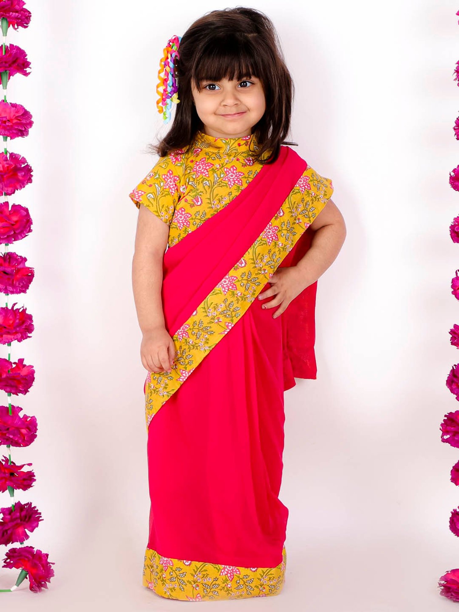 Buy Peach Kuno Print Crepe Choli And Dhoti Saree With Tassel Detailing by  PS KIDS BY PAYAL SINGHAL at Ogaan Online Shopping Site