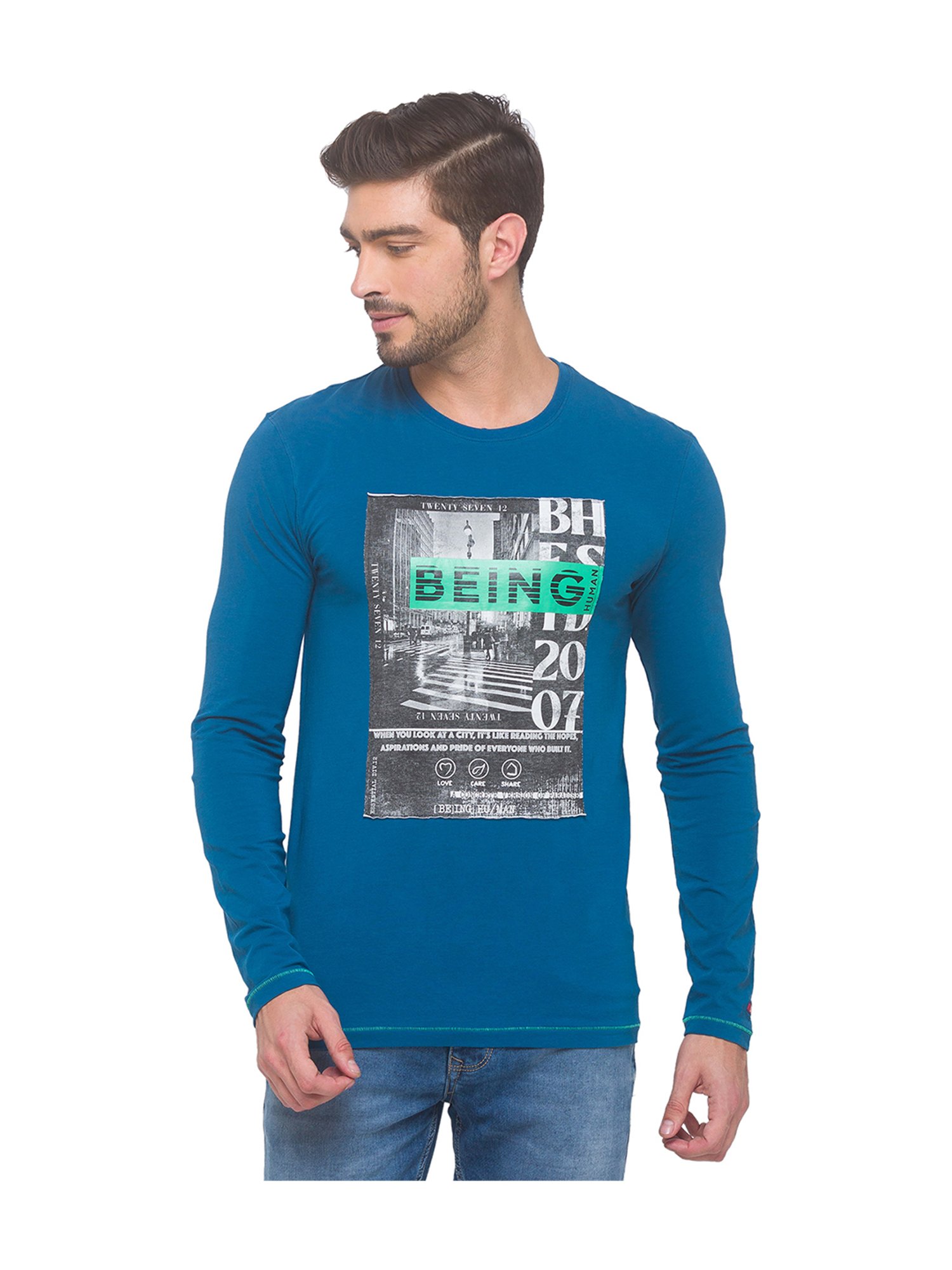 Neva Men Polo Neck Full Sleeves T-shirt Wave pattern – Neva Clothing India