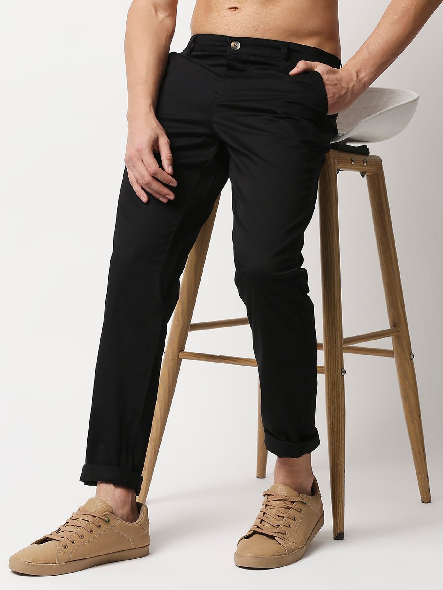 Buy Thomas Scott Men Black Slim Fit Cotton Chinos Trousers - Trousers for  Men 18974734 | Myntra
