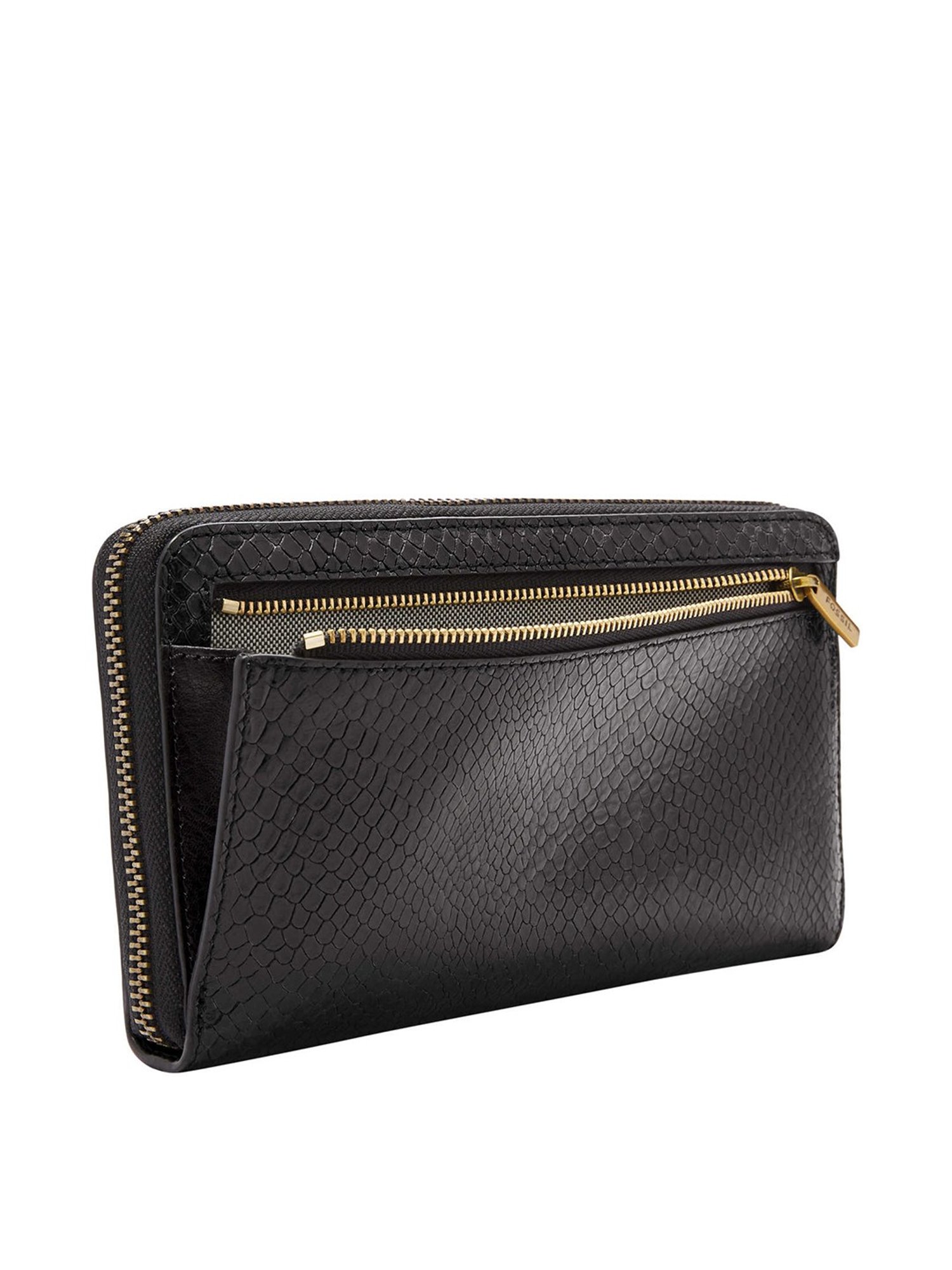 Women's Black Leather Zip Wallet - Clémence Empreinte