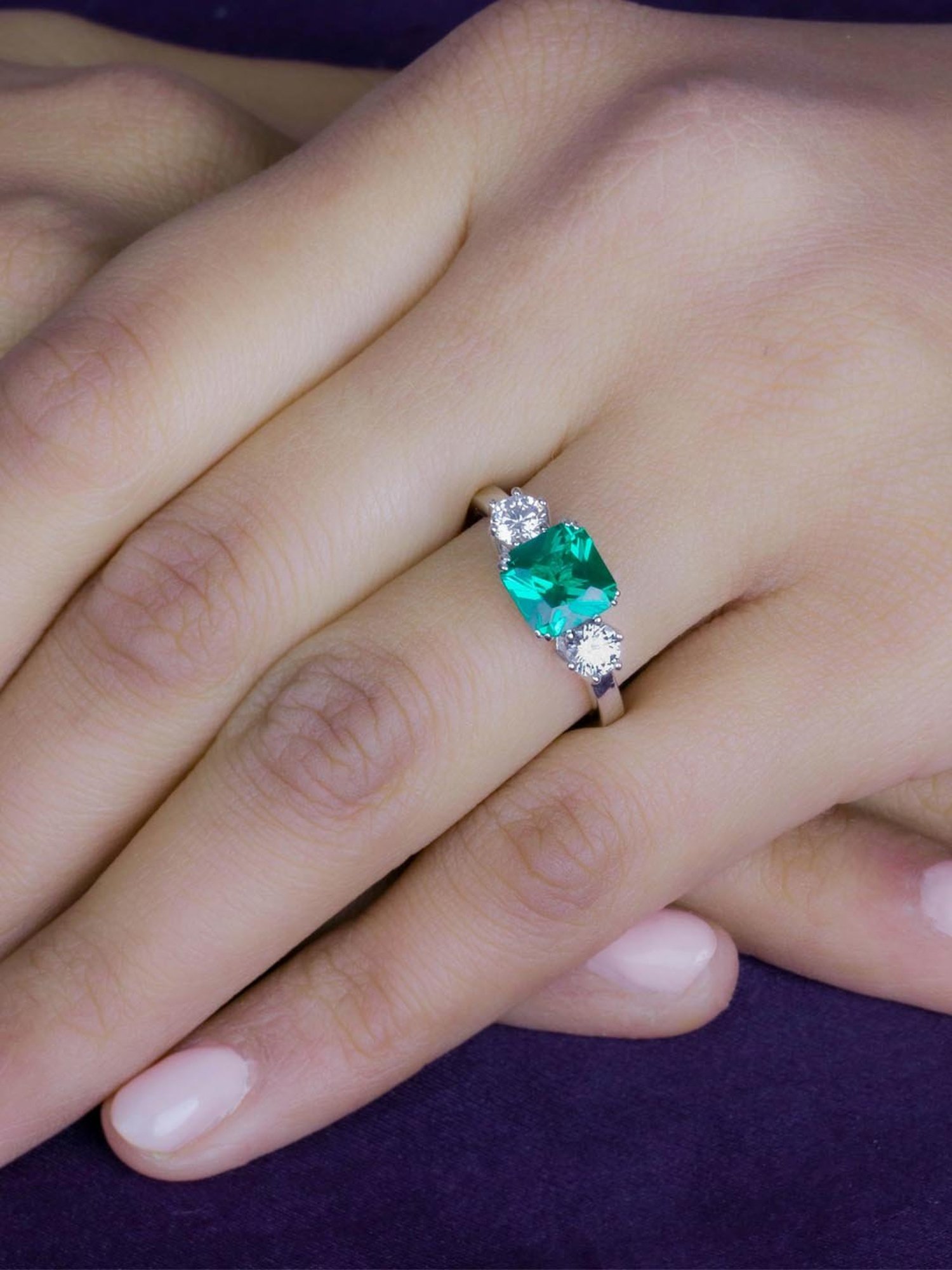 Emerald Green Halo Sterling Silver Engagement Ring – shine of diamond