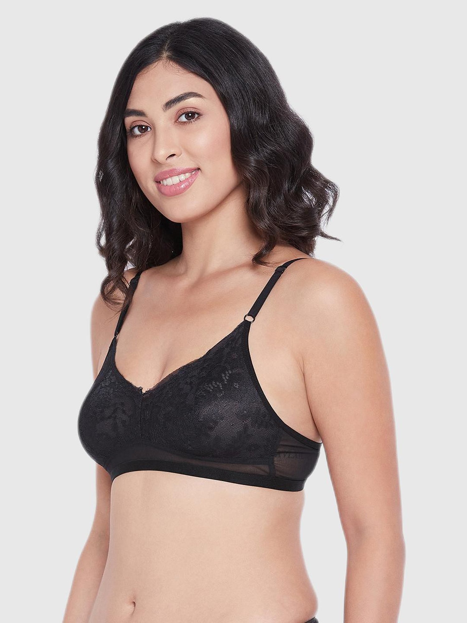 Buy Clovia Lace Solid Non-padded Full Cup Underwired Bralette Bra - Blue  online