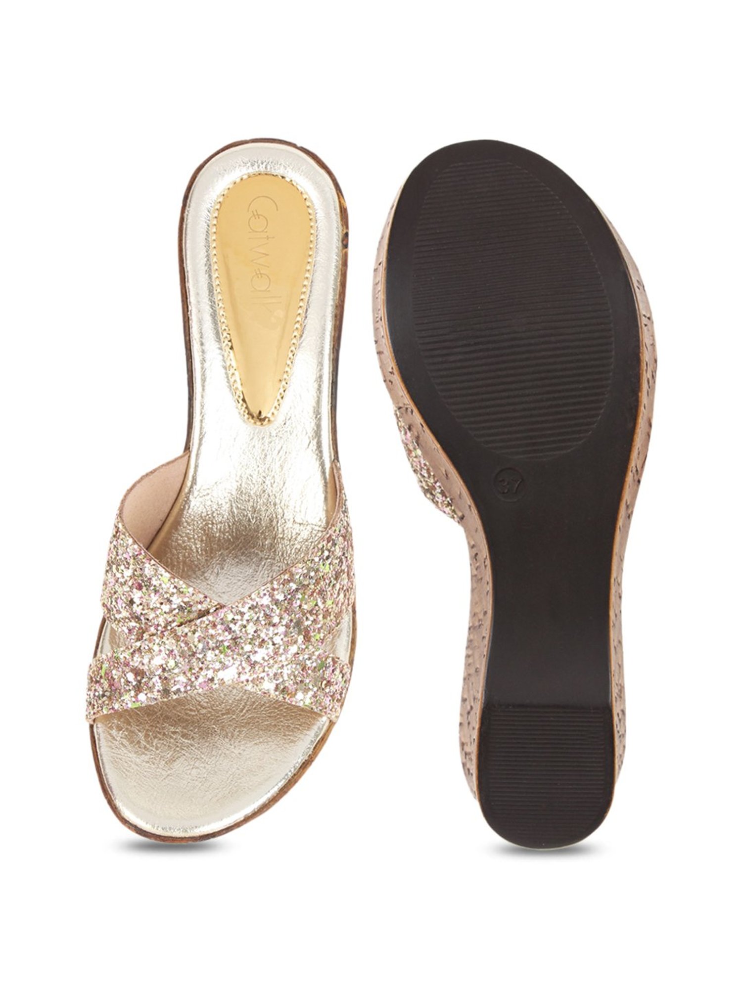 Buy CATWALK Gold Womens Shimmer Slip On Stilettos | Shoppers Stop