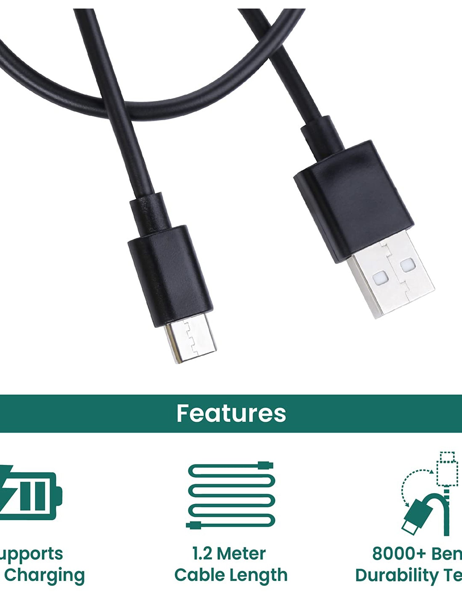 ClickCase Micro USB Data Cable 3 Amp for Motorola Moto C Plus (1 Meter  Micro USB ,BLACK)