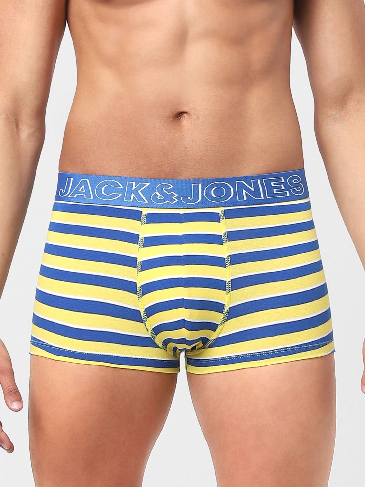 Buy Jack & Jones Lemon Yellow & Blue Striped Trunks for Men Online