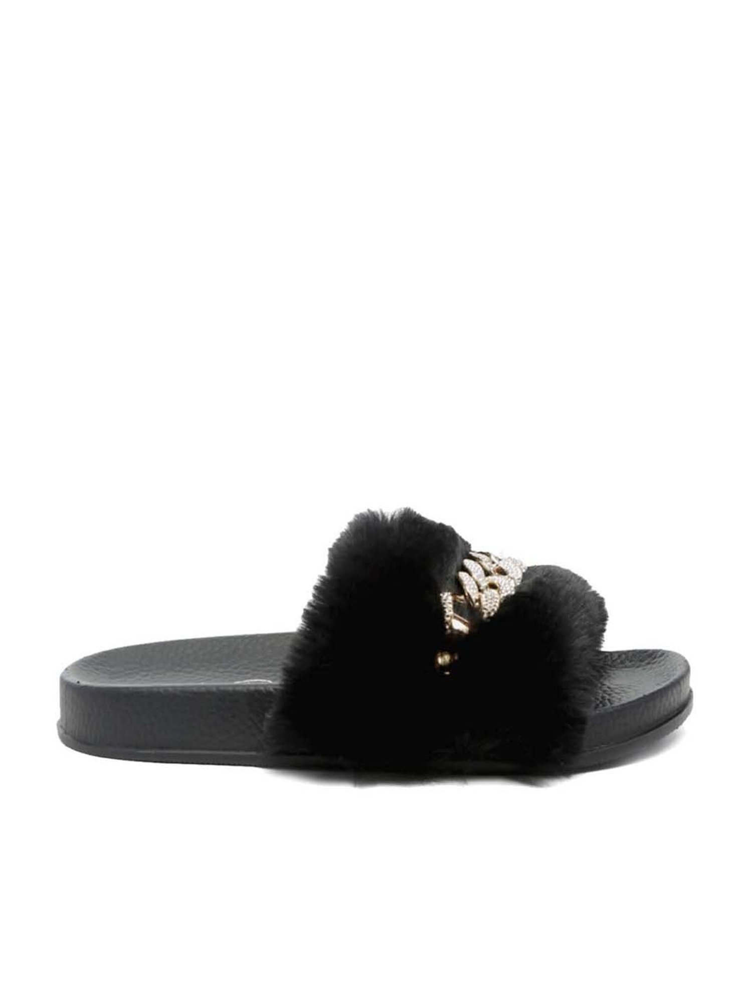 Black faux best sale fur slides