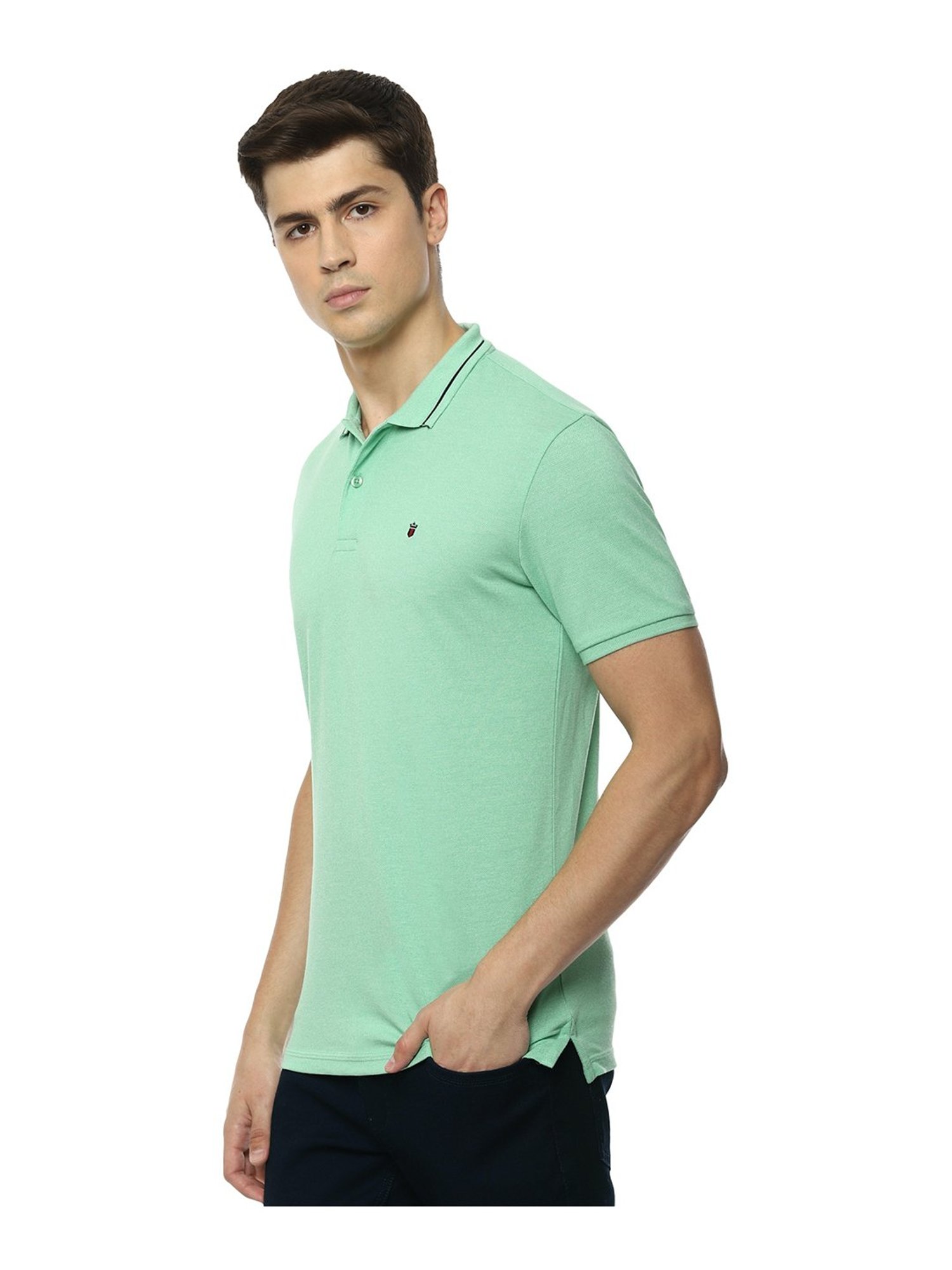 Louis Philippe Sport Men Green Solid Polo Collar T-shirt