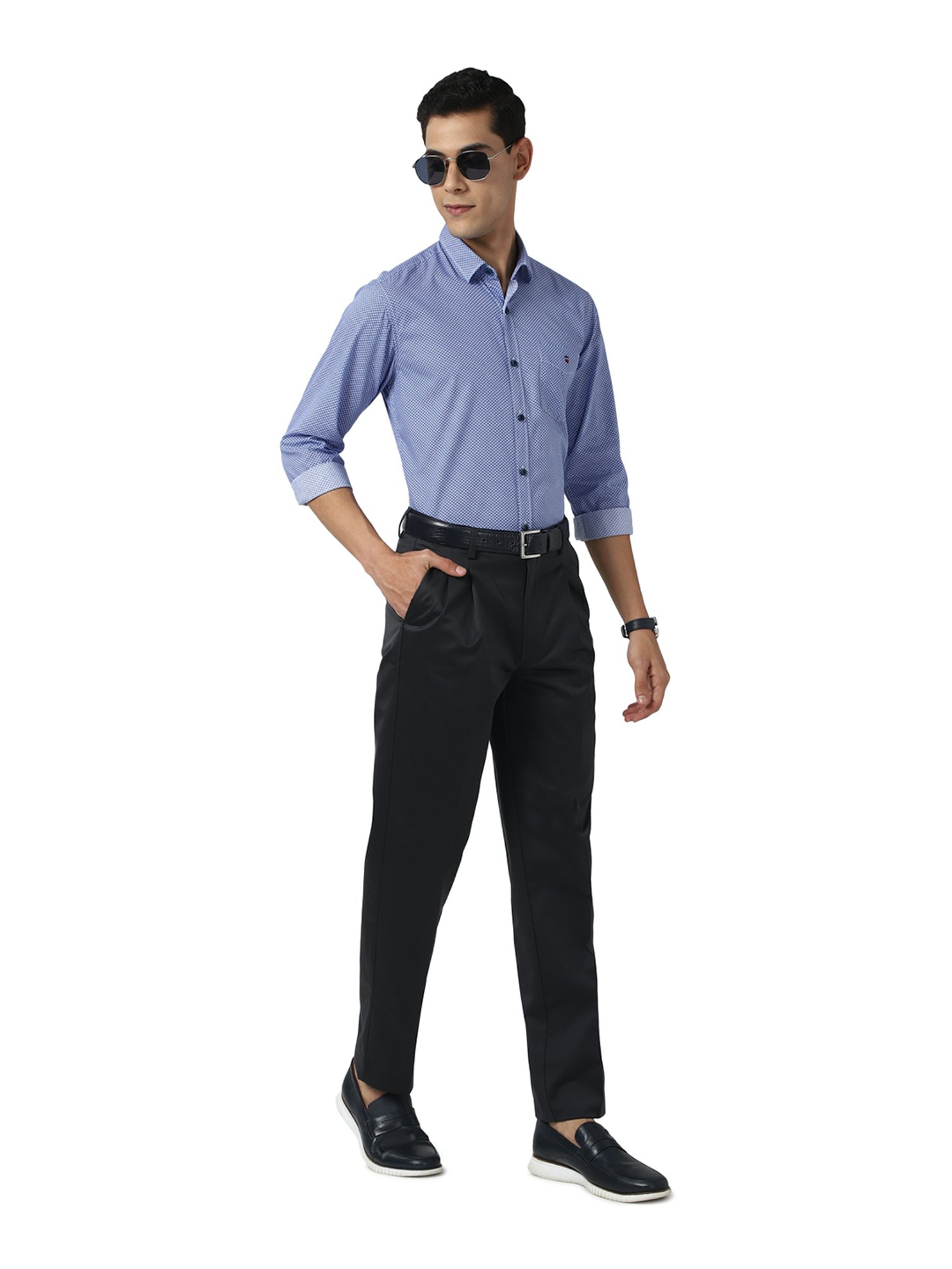 Buy Men Navy Check Slim Fit Formal Trousers Online - 623122 | Peter England