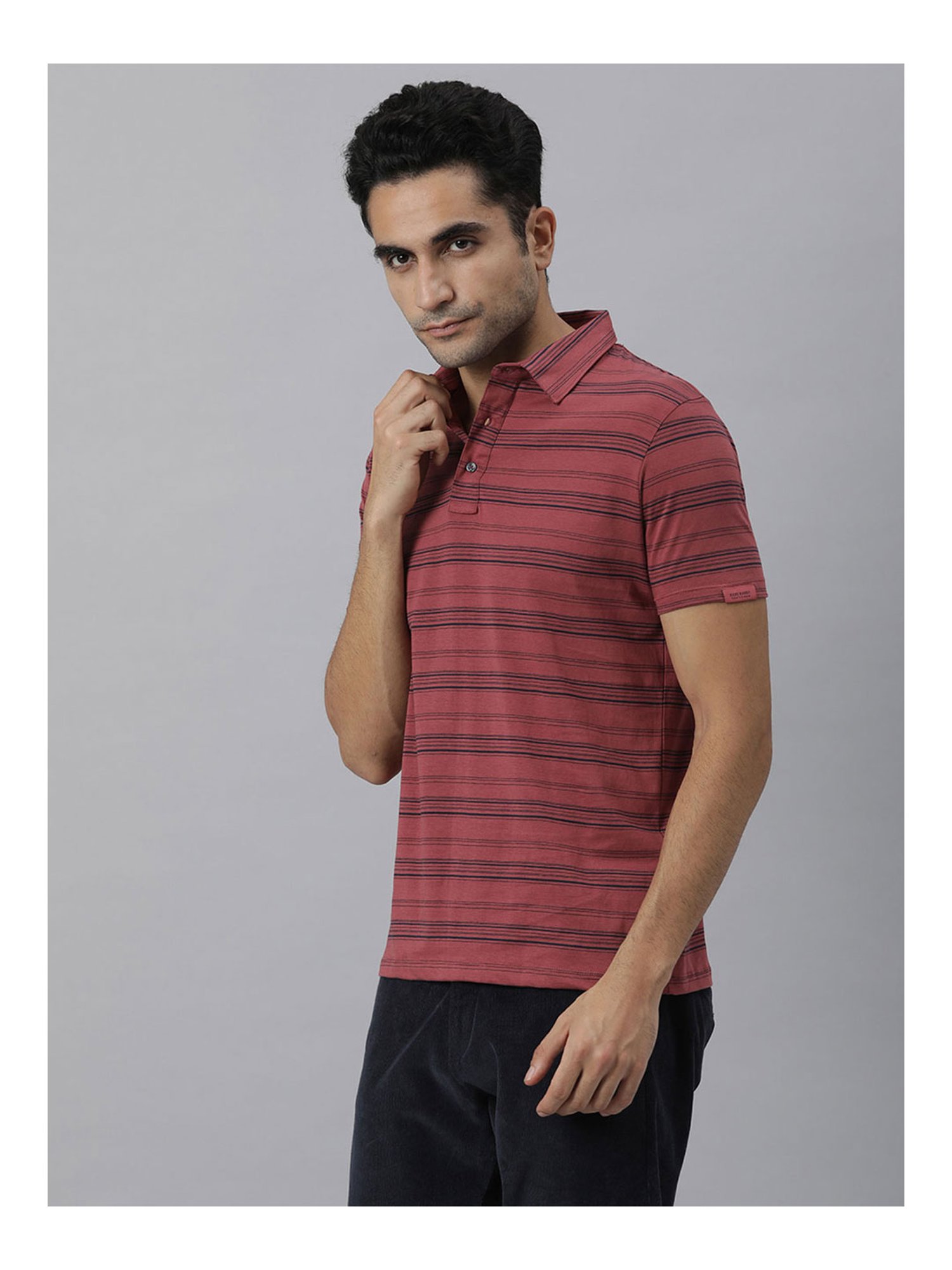 Rare Rabbit Maroon Striped Polo T-Shirt 
