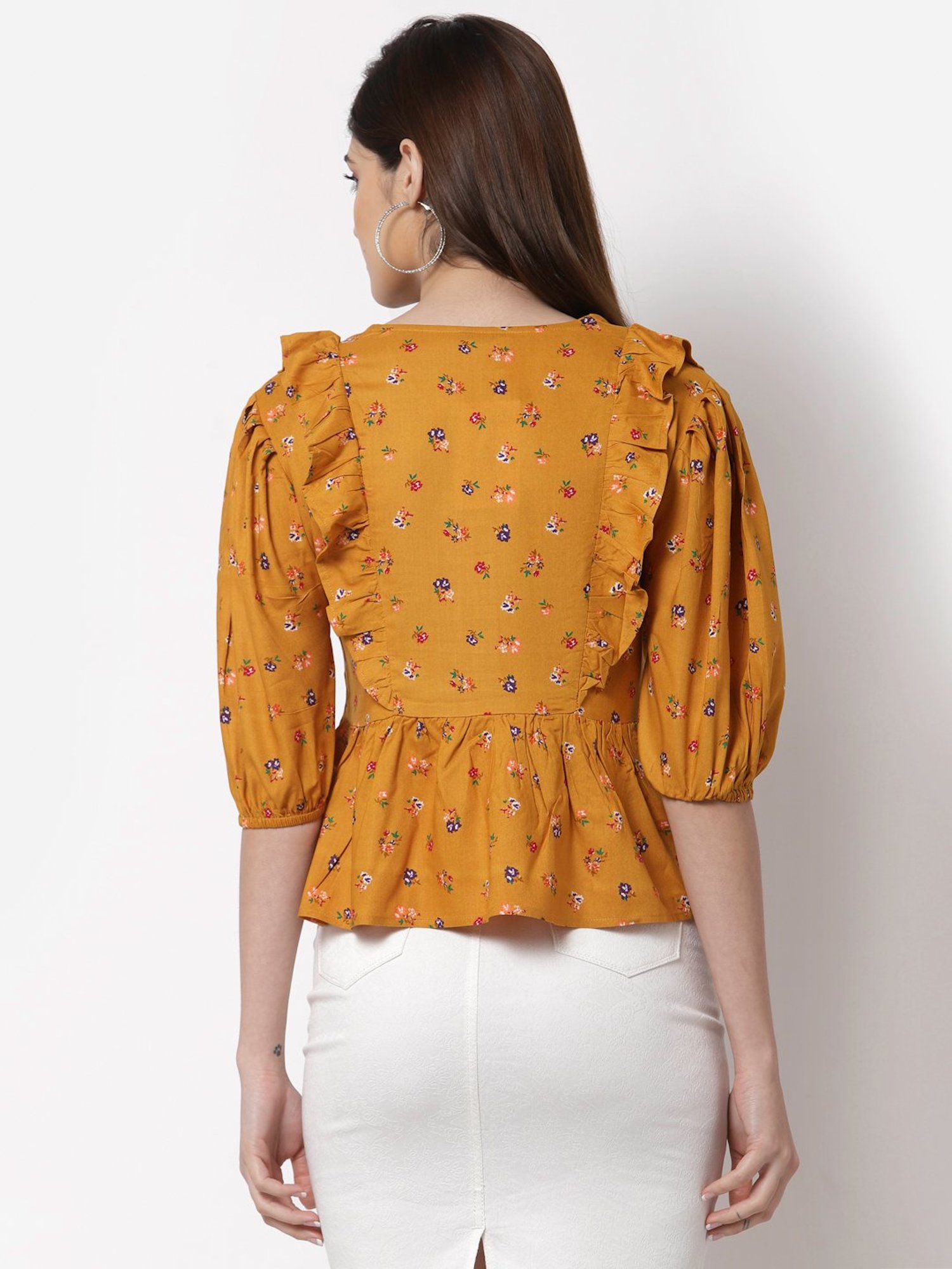 Buy Style Quotient Mustard Printed Peplum Top for Women's Online @ Tata CLiQ