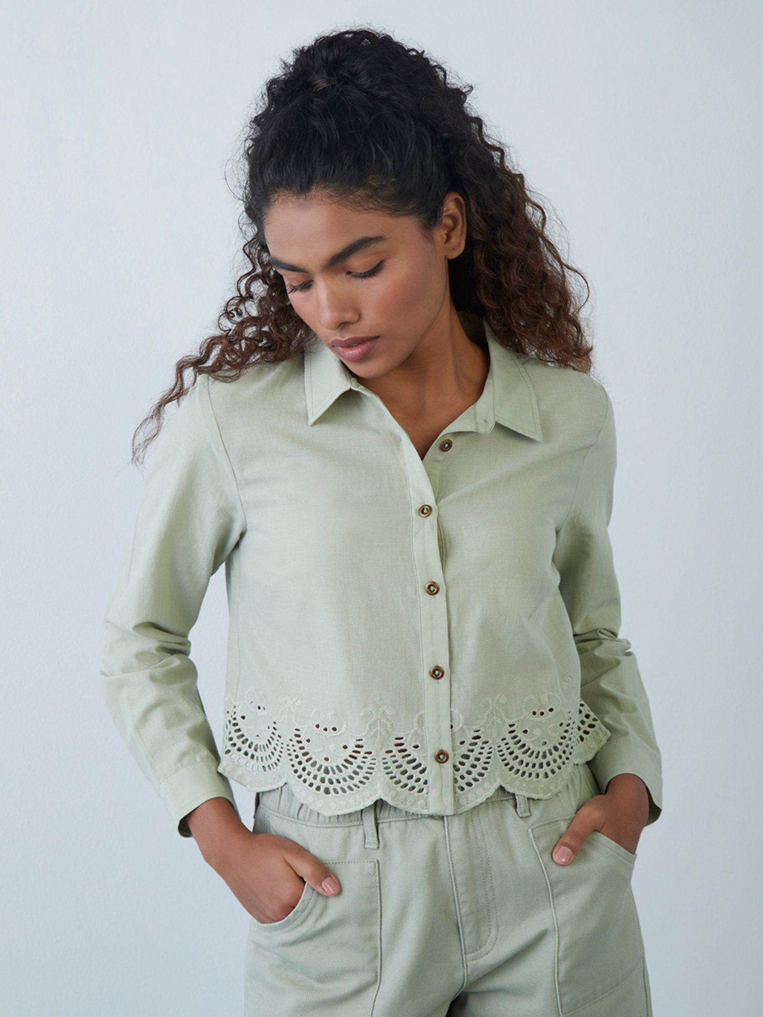 Westside Sage Green Anush Cropped Shirt 