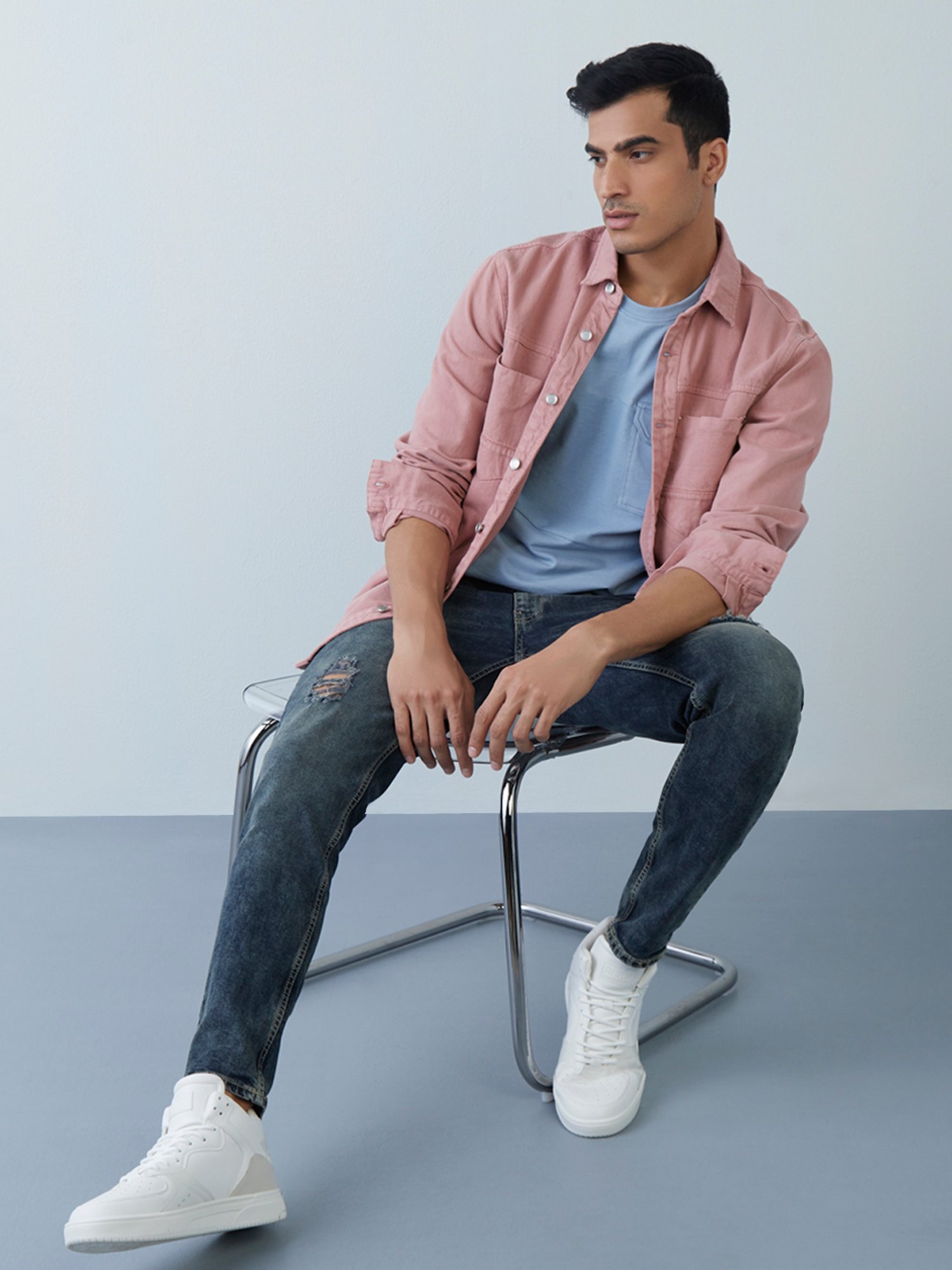Dusty Pink Relaxed-Fit Denim Shirt 