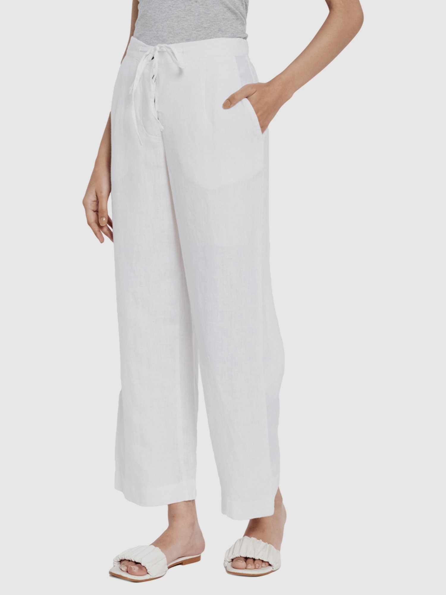 Lacy White Solid Palazzo Pants  MISSPRINT