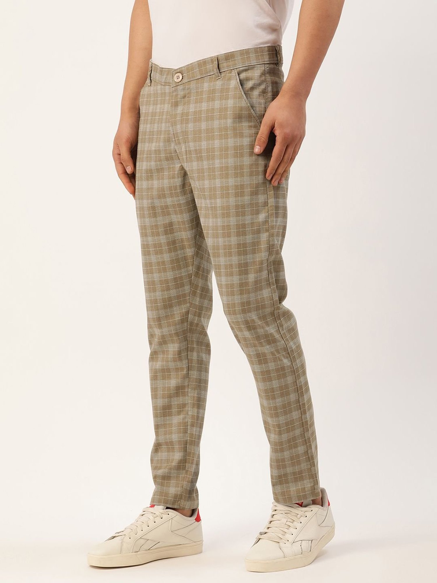 Beige Checkered Slim-Fit Trousers | Cotton Blend | Stylish Men's Fashion  Staple – HolloMen