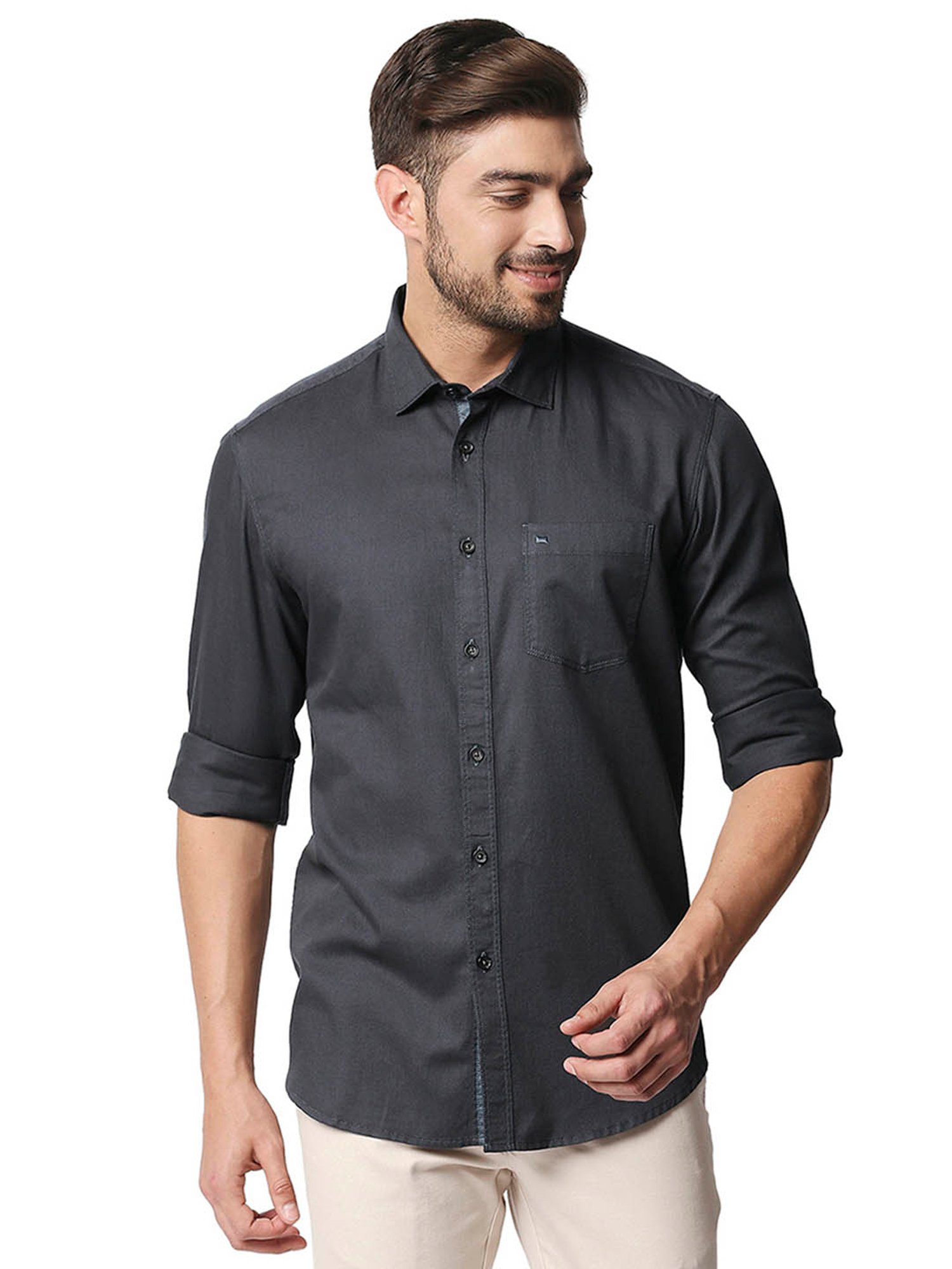 Buy Basics Dark Grey Slim Fit Shirt for Men Online @ Tata CLiQ