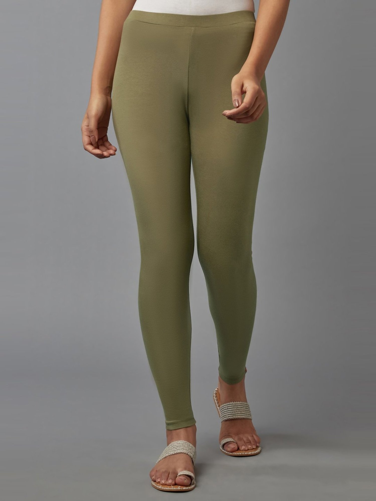W Lime Green Regular Fit Tights