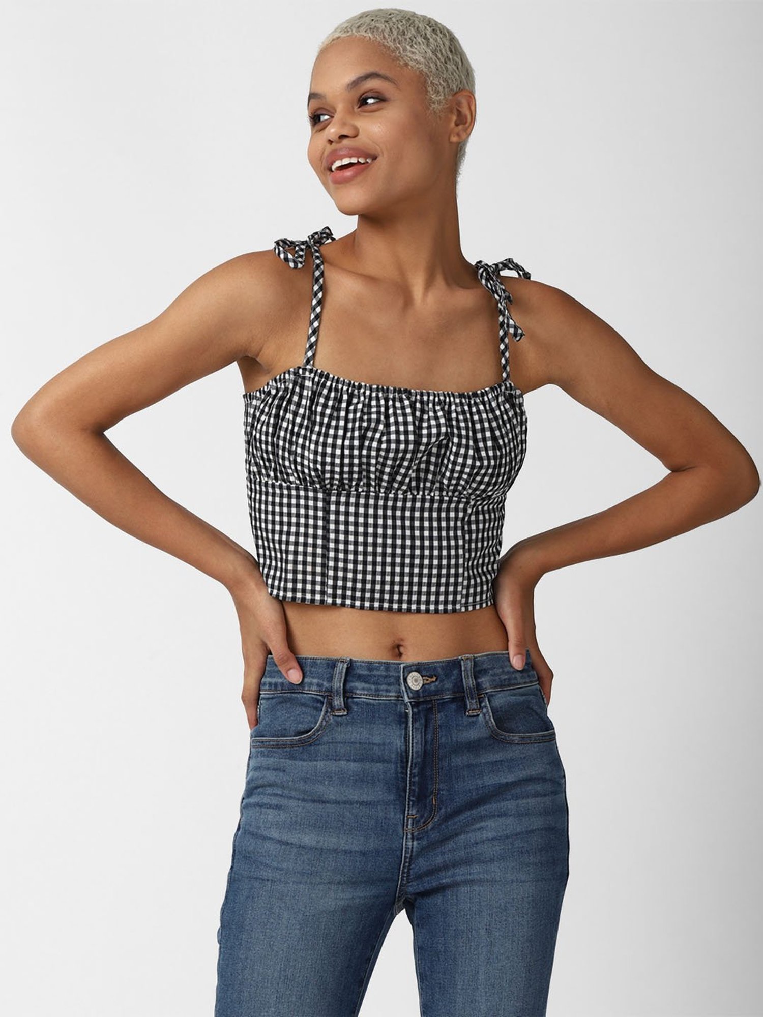 Buy Forever 21 White & Black Checks Cami Crop Top for Women Online @ Tata  CLiQ