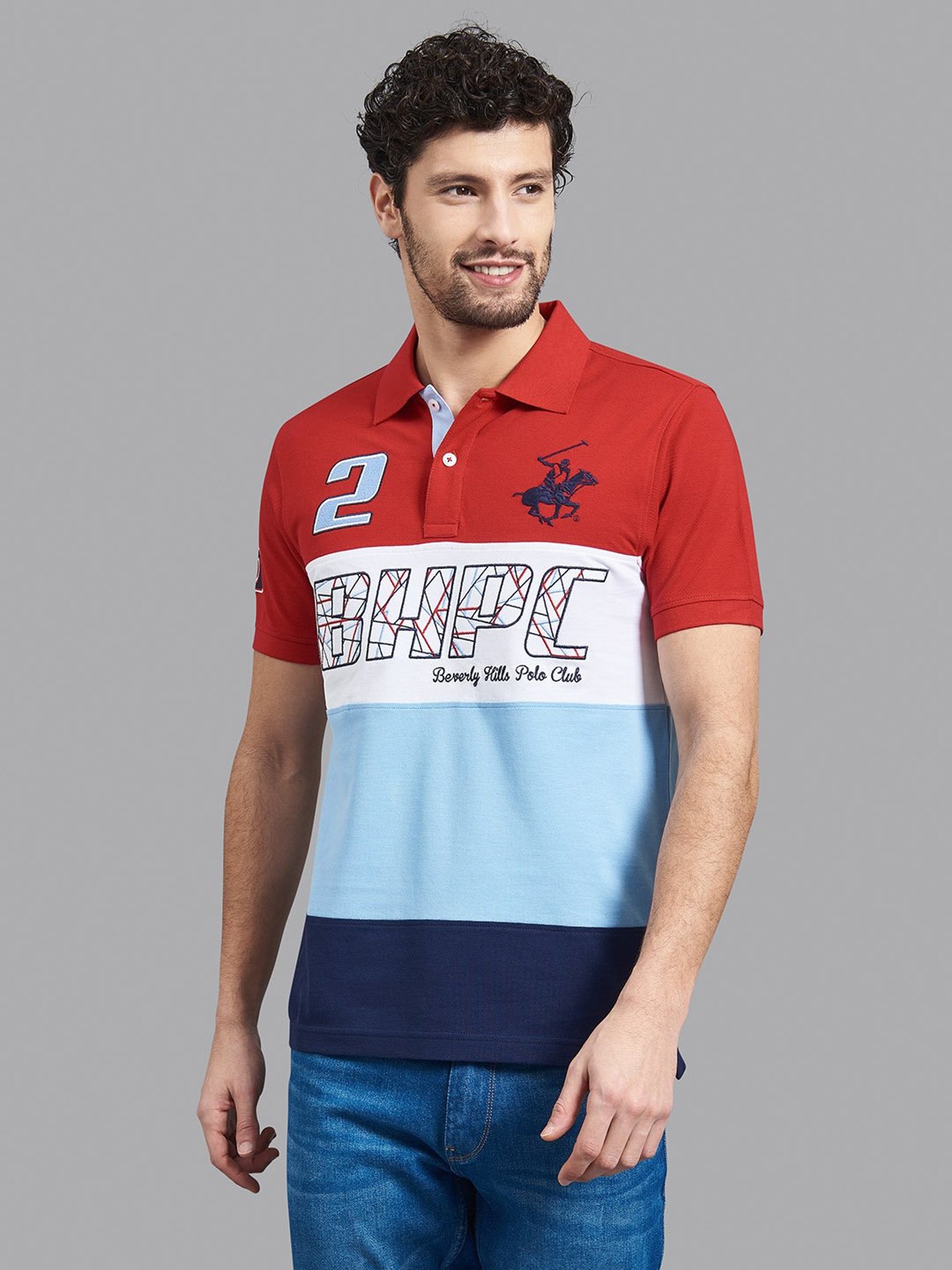 Buy Beverly Hills Polo Club Red Blue Cotton Printed T Shirt for