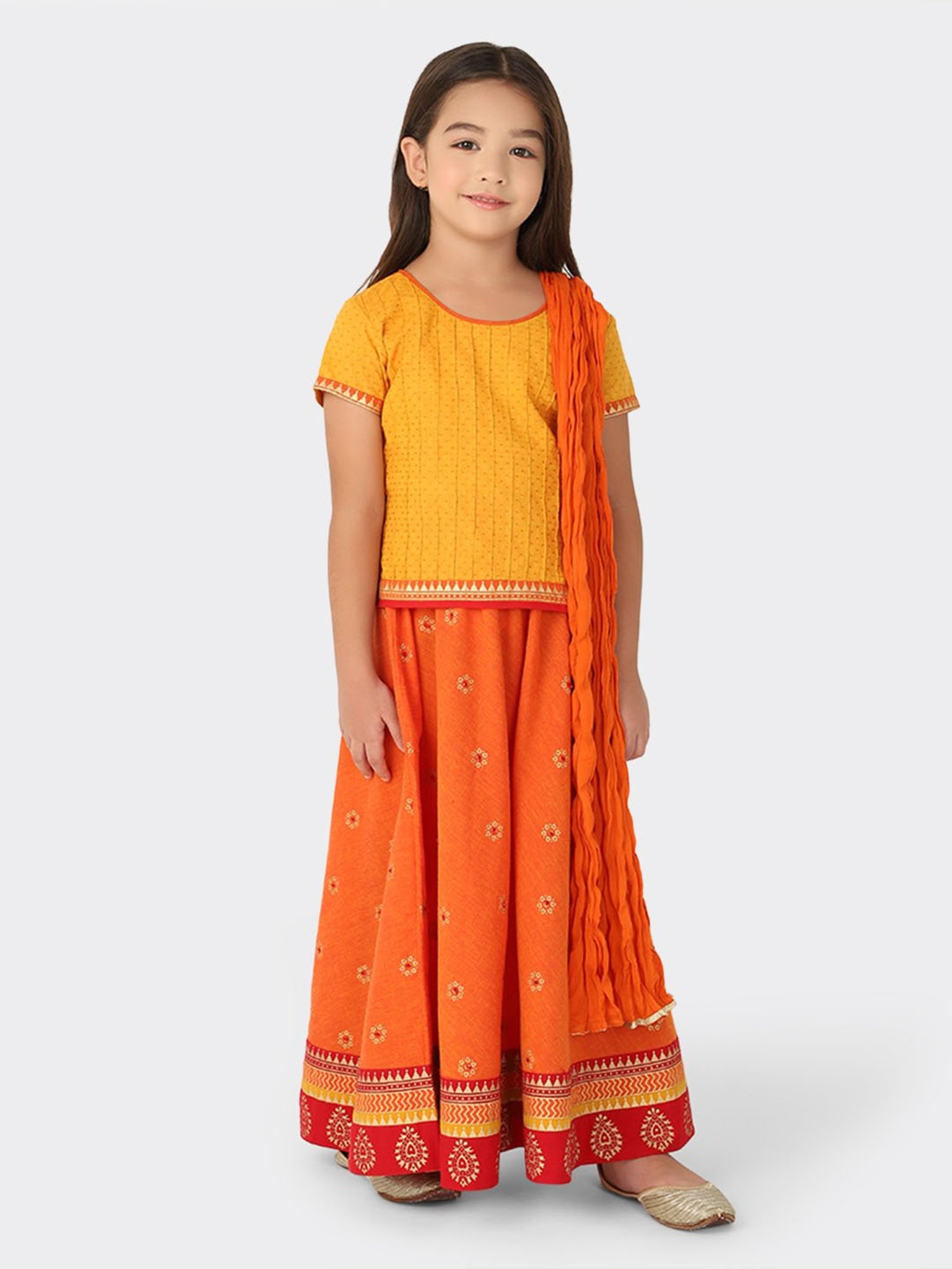 Georgette Party Wear Kids Lehenga In Turquoise & Orange With Embroidery  Work - Lehenga Girls - Kids