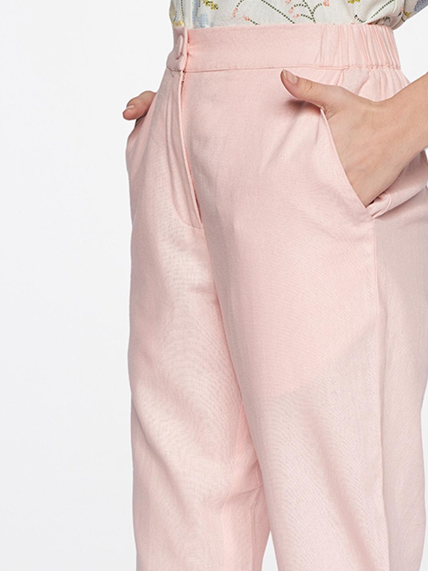 Buy Women Pink Solid Formal Slim Fit Trousers Online - 626809 | Van Heusen