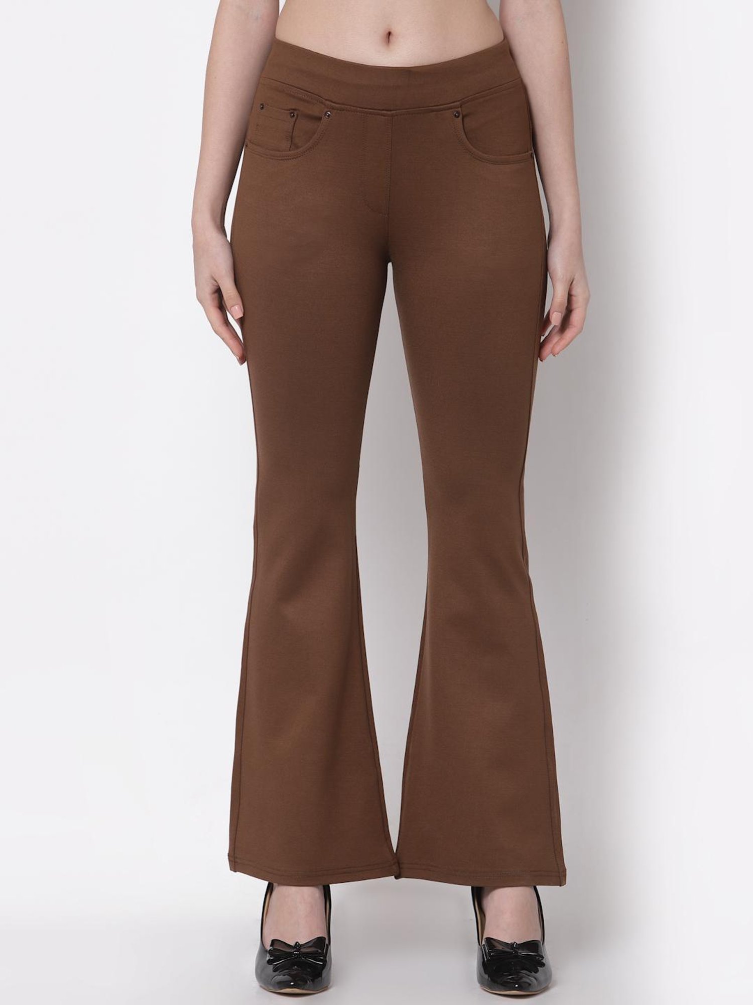 ladies brown bootcut trousers