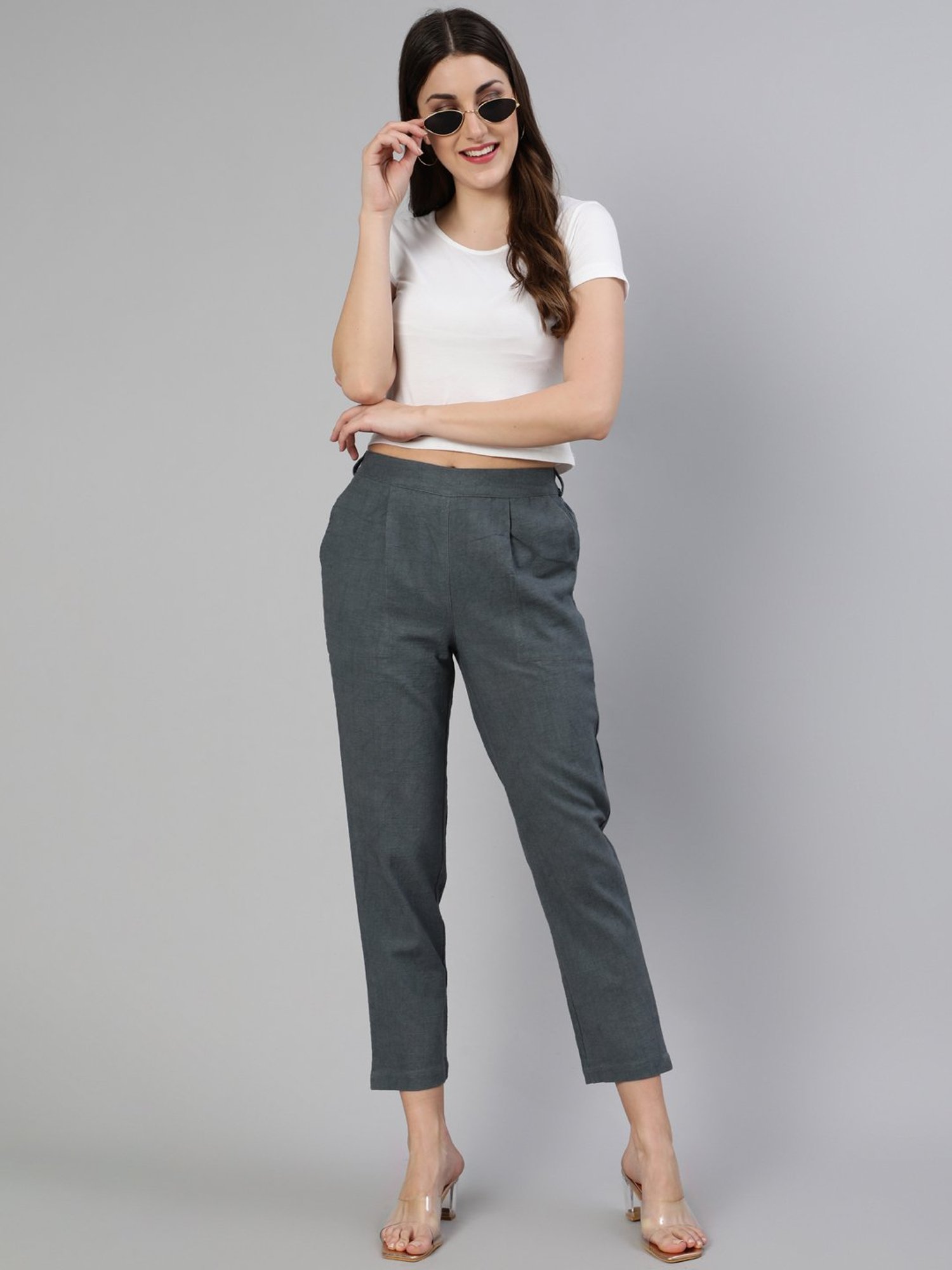 Buy Women Grey Check Formal Regular Fit Trousers Online  792167  Van  Heusen