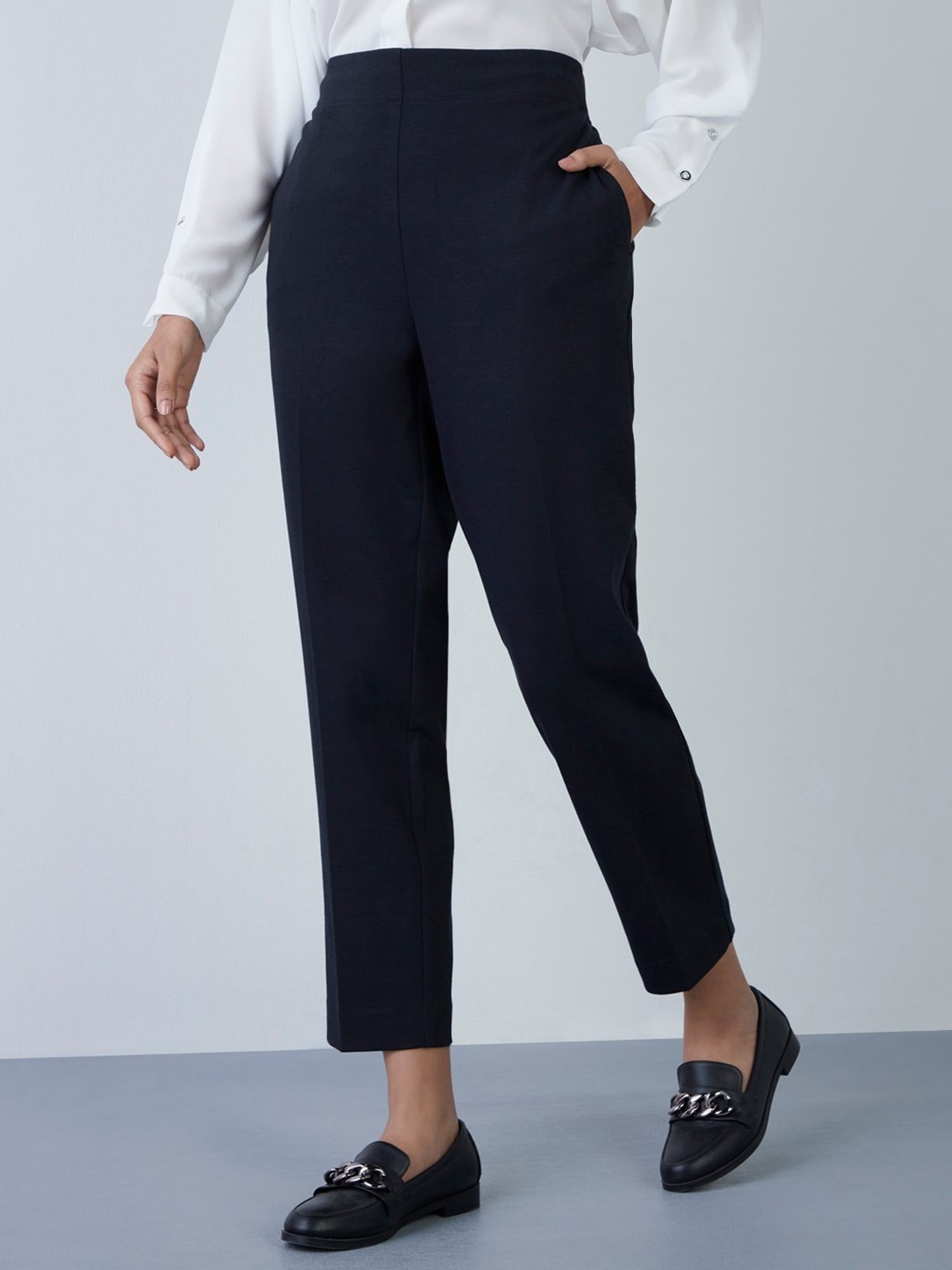 Smarty Pants womens cotton lycra ankle length black formal trouser