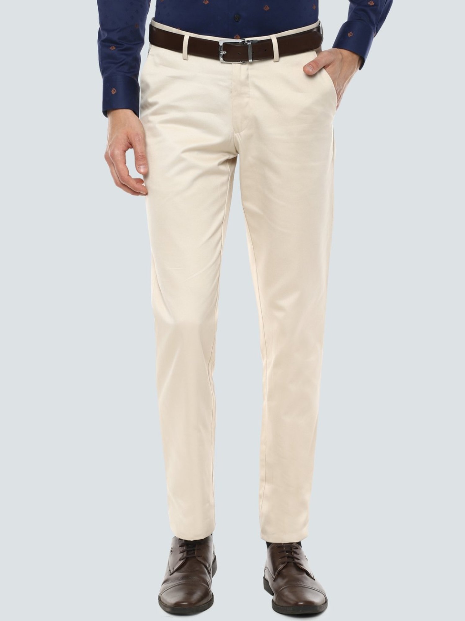 Buy Louis Philippe Beige Cotton Slim Fit Flat front trousers for Mens  Online  Tata CLiQ
