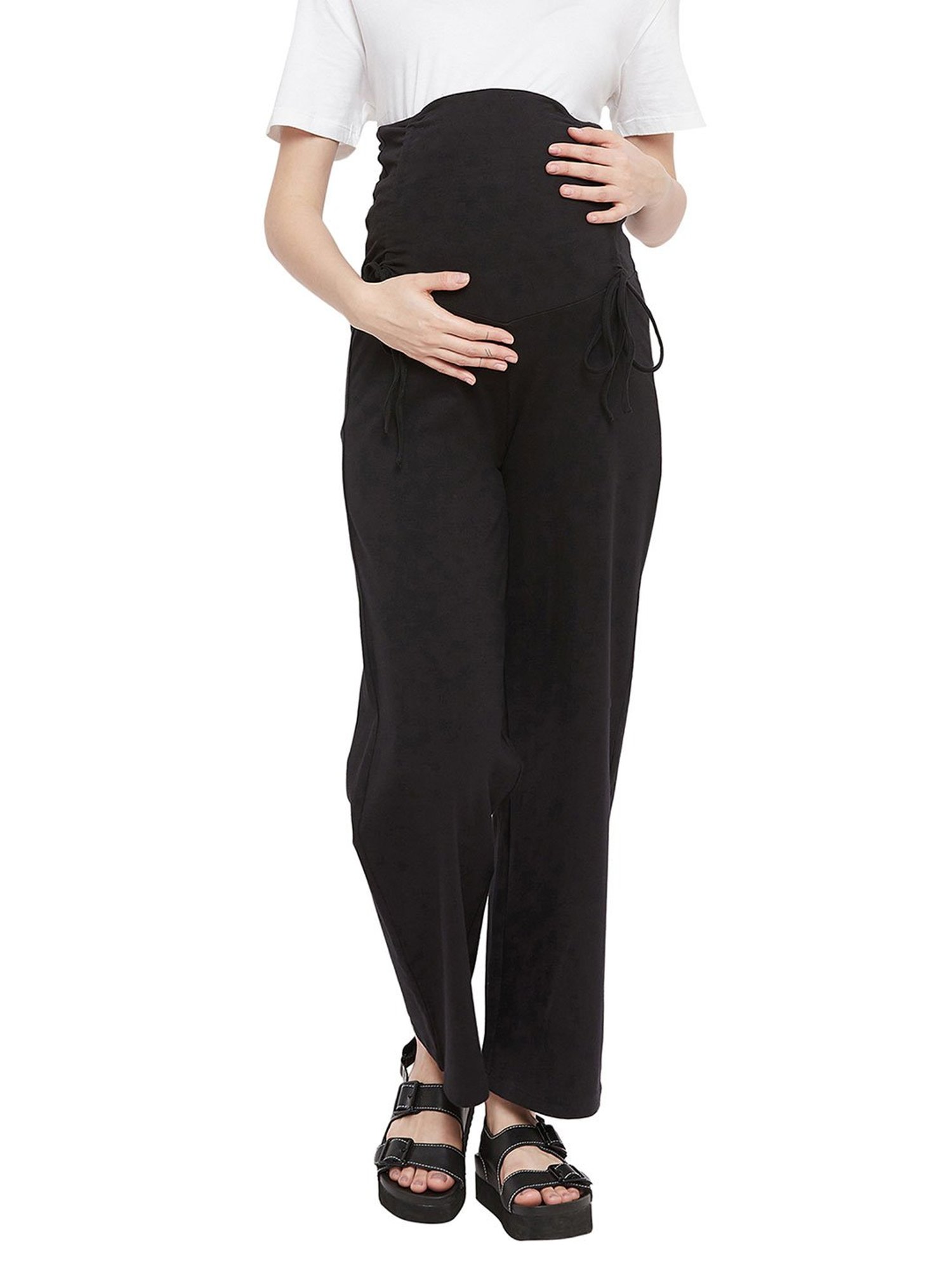 High Waisted Cotton Maternity Trousers  Green  Wobbly Walk