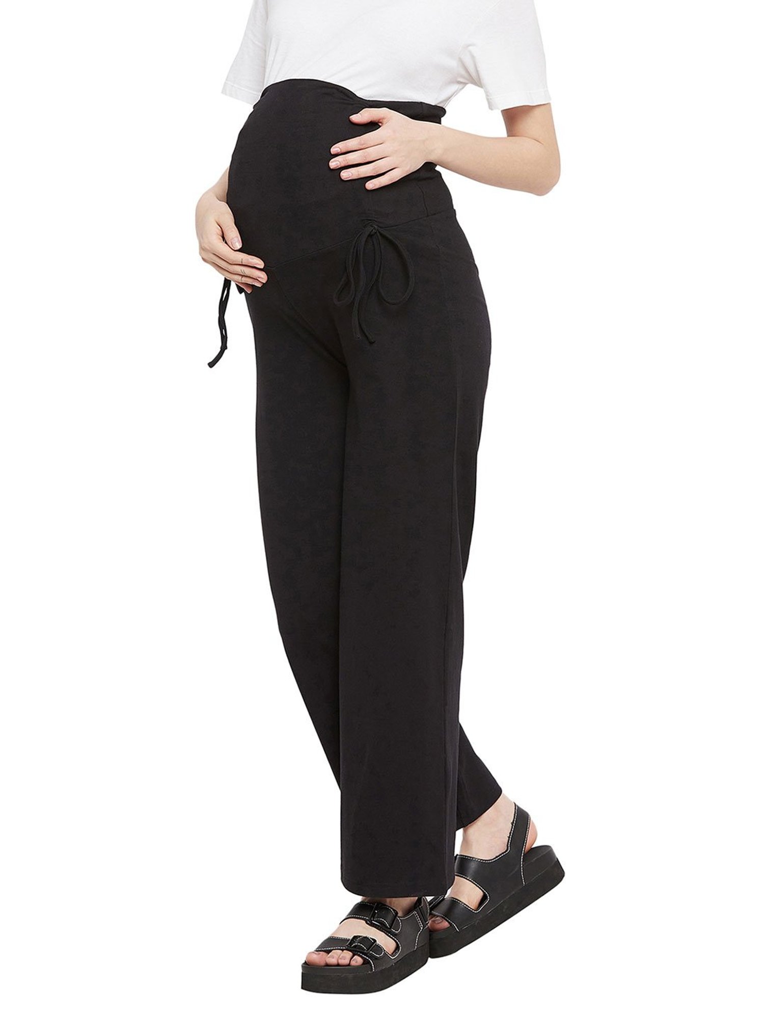 Moms Maternity Pink Cotton Mid Rise Maternity Trousers