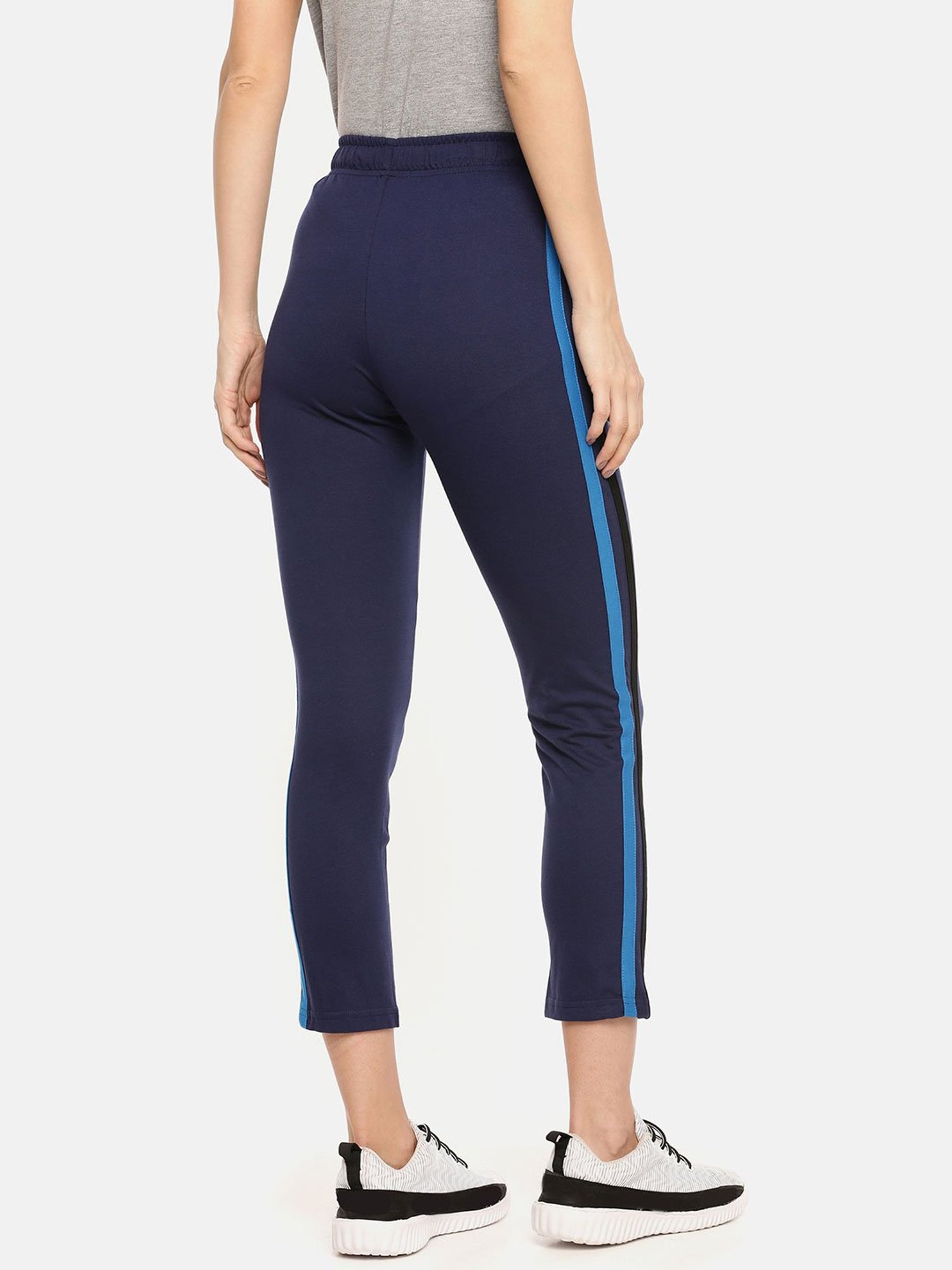 Buy Dollar Missy Navy Regular Fit Trackpants for Women Online