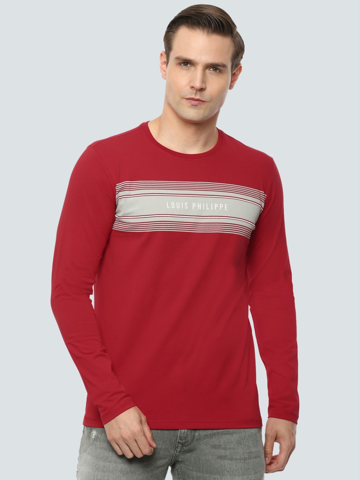 Buy Louis Philippe Red Cotton Slim Fit 