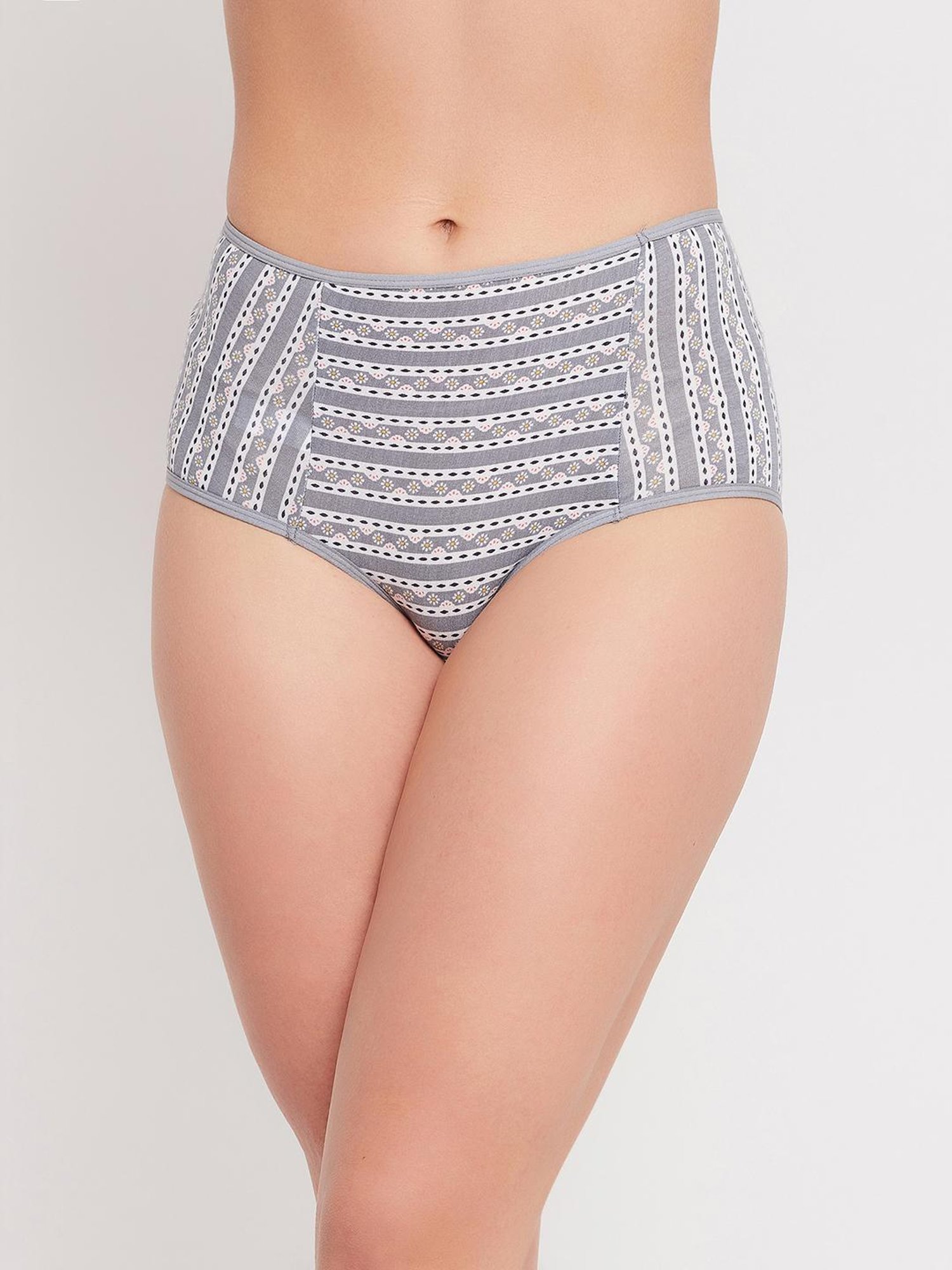 Clovia Grey Cotton Printed Boyshorts Panty