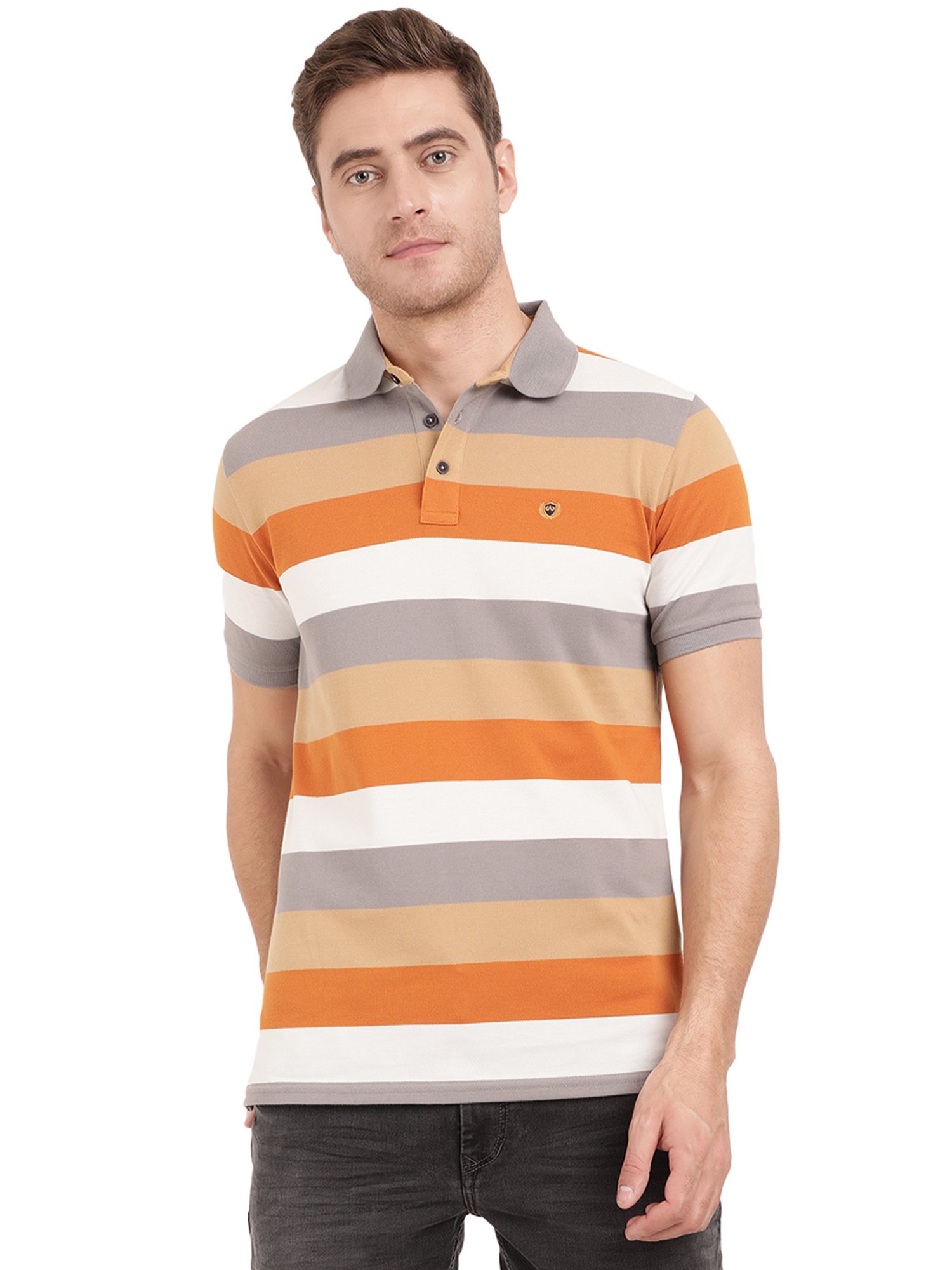 orange and grey polo