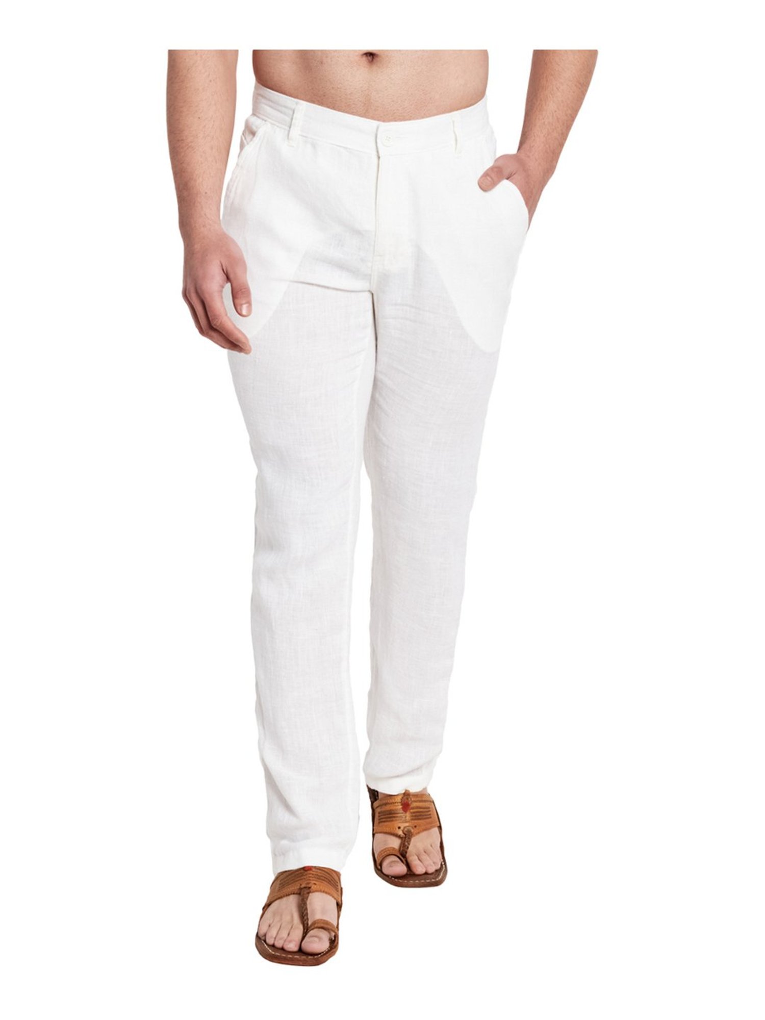 Buy Offwhite Linen Slim Fit Pants for Men Online at Fabindia  10723858