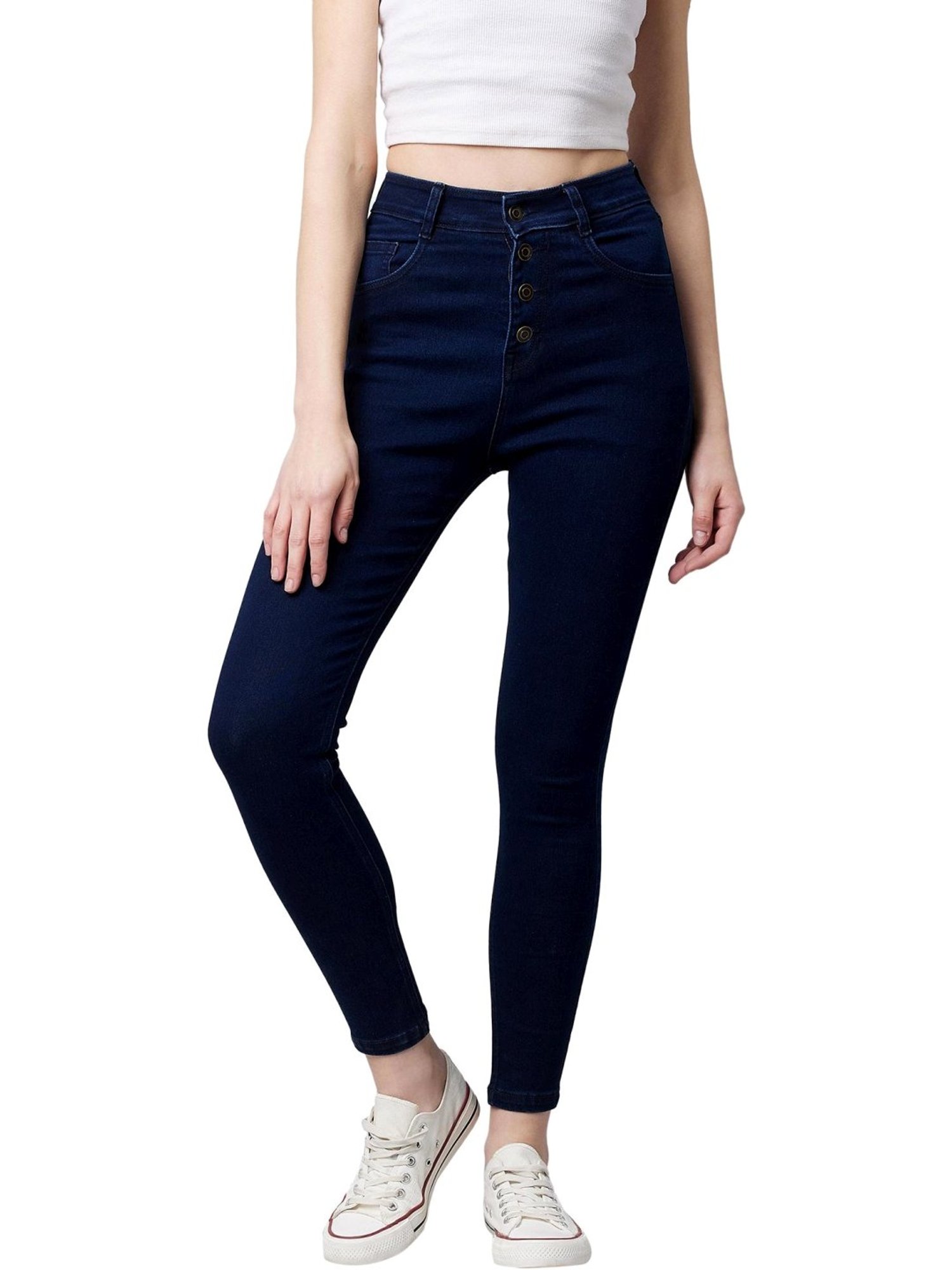 DOLCE CRUDO Dark Blue Denim Skinny Fit Mid Rise Jeans