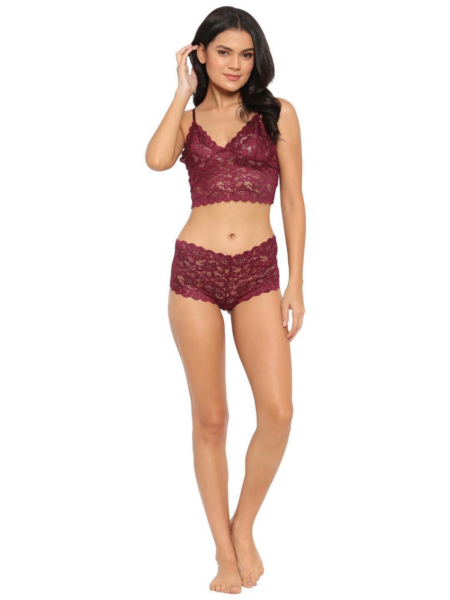 N-Gal Burgundy Lace Non-Padded Bralette Set