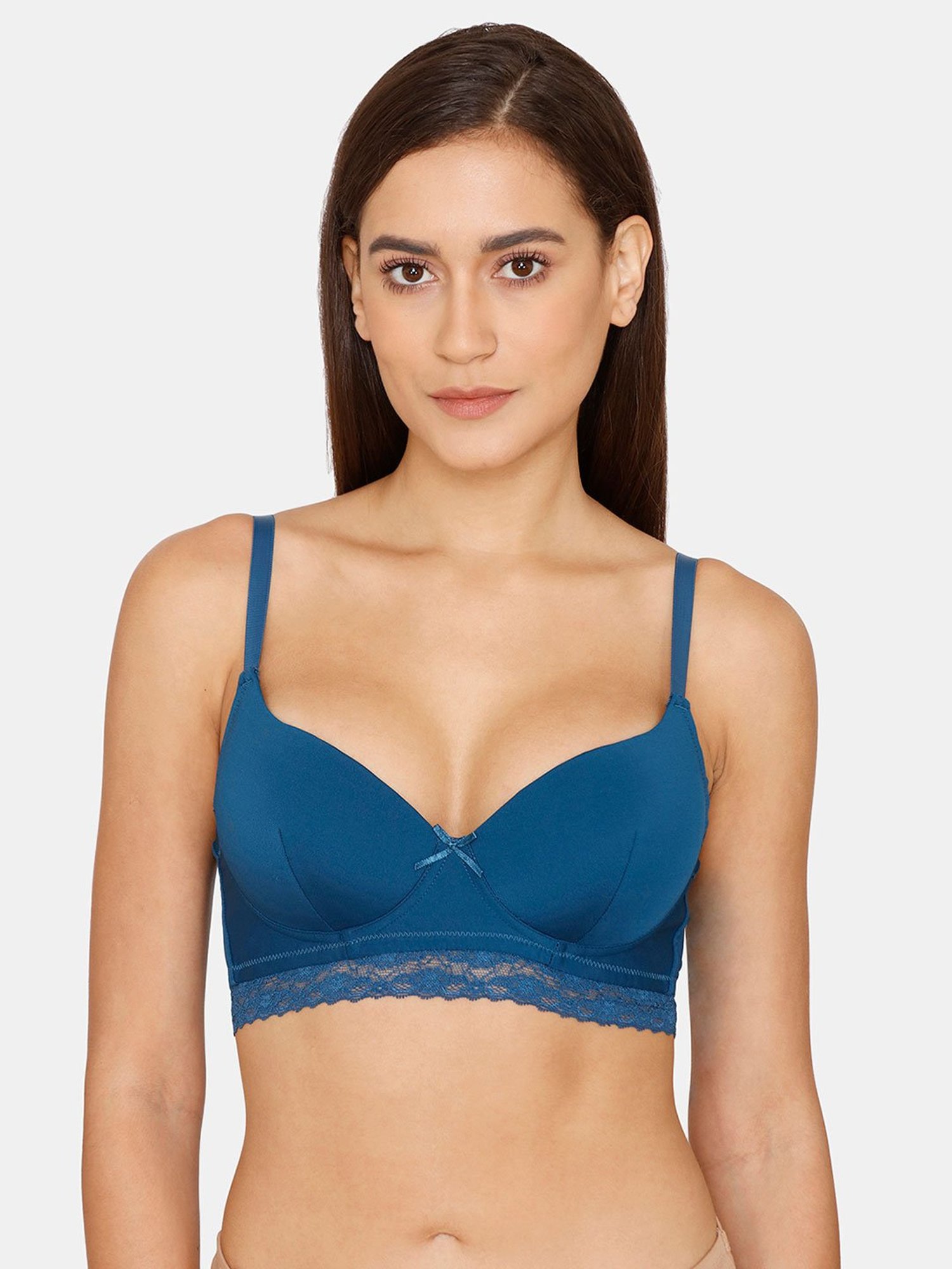 Rosaline by Zivame Blue Lace Half Coverage Double Layered