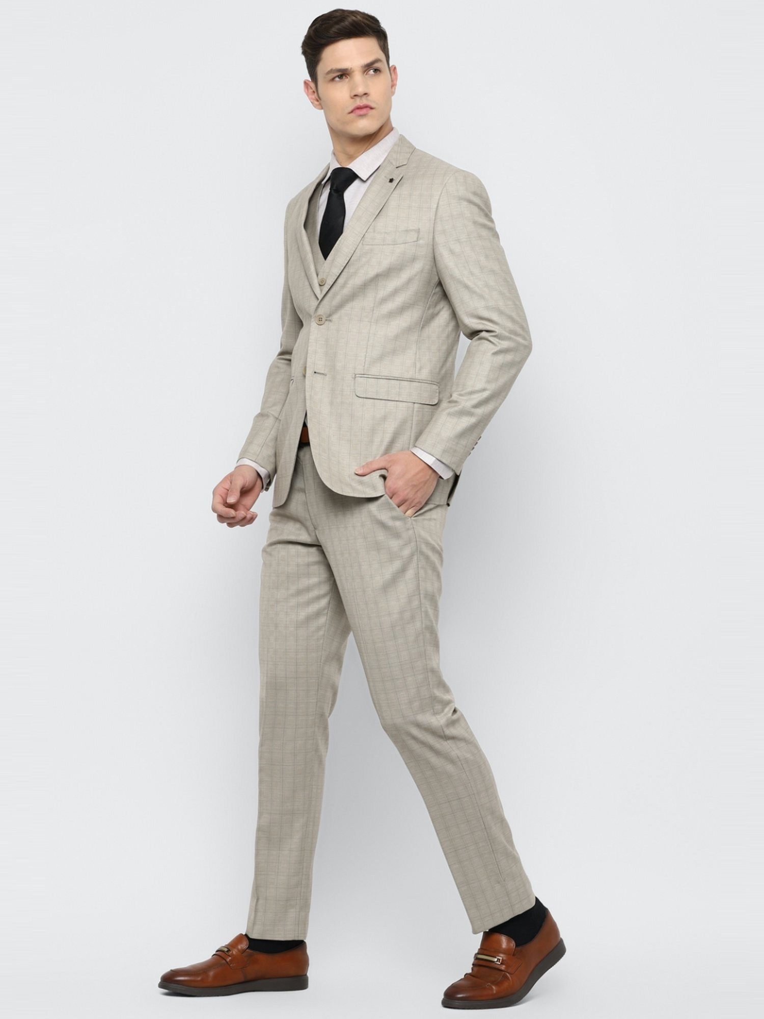 Buy Louis Philippe Grey Slim Fit Checks Three Piece Suit for Mens Online @  Tata CLiQ