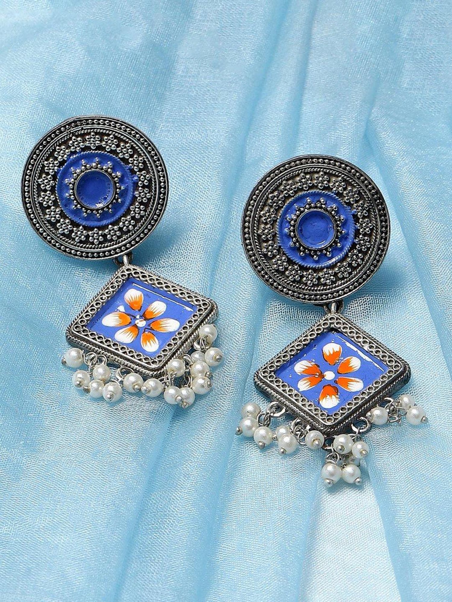 Buy Shades Of Blue Chandbalis With Pink Drops Earrings for Women Online at  Ajnaa Jewels 391284