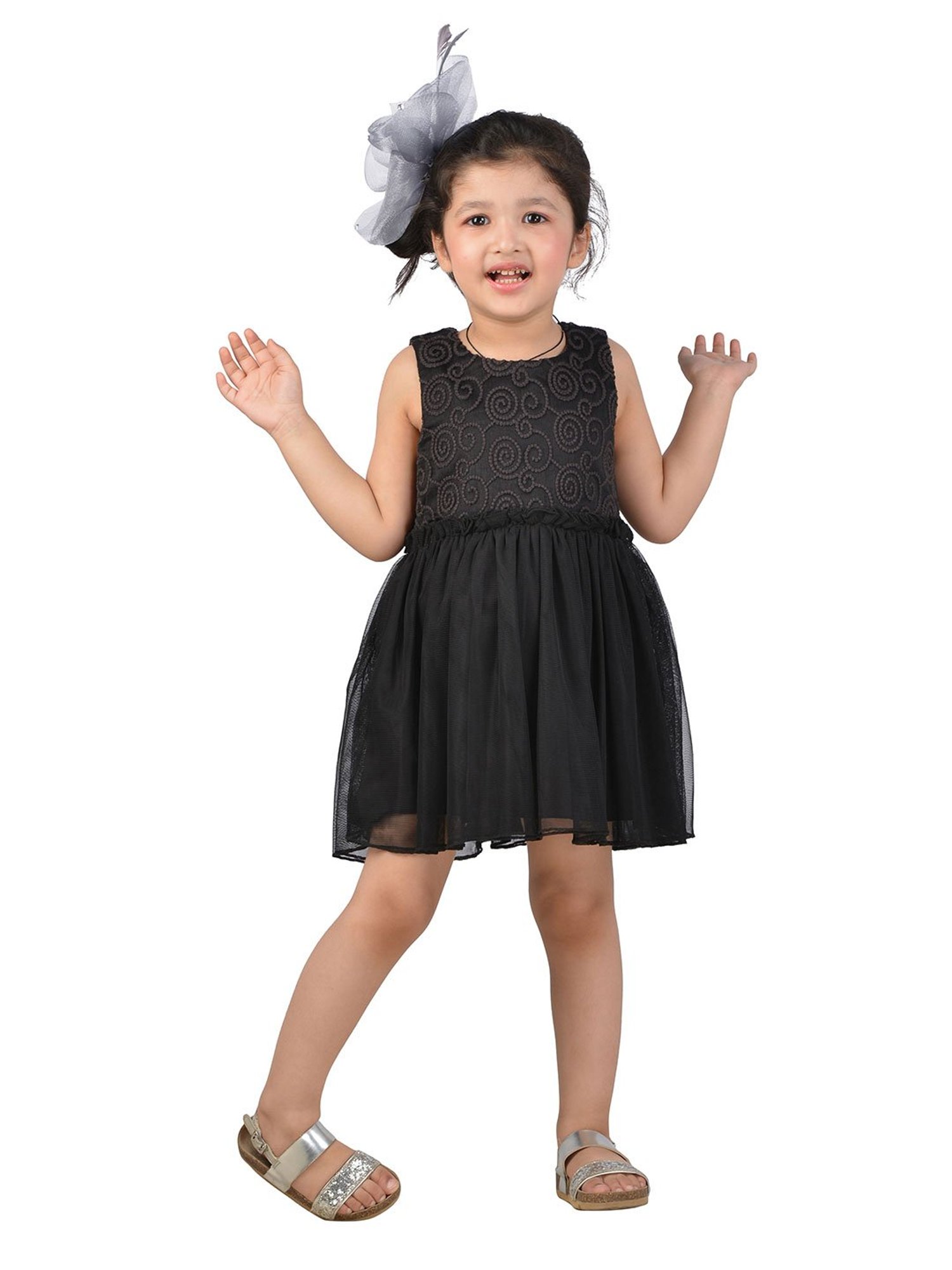 Buy Kids Girls Multicolored Printed Organza Jacket N Black Dress Festive  Wear Online at Best Price | Cbazaar
