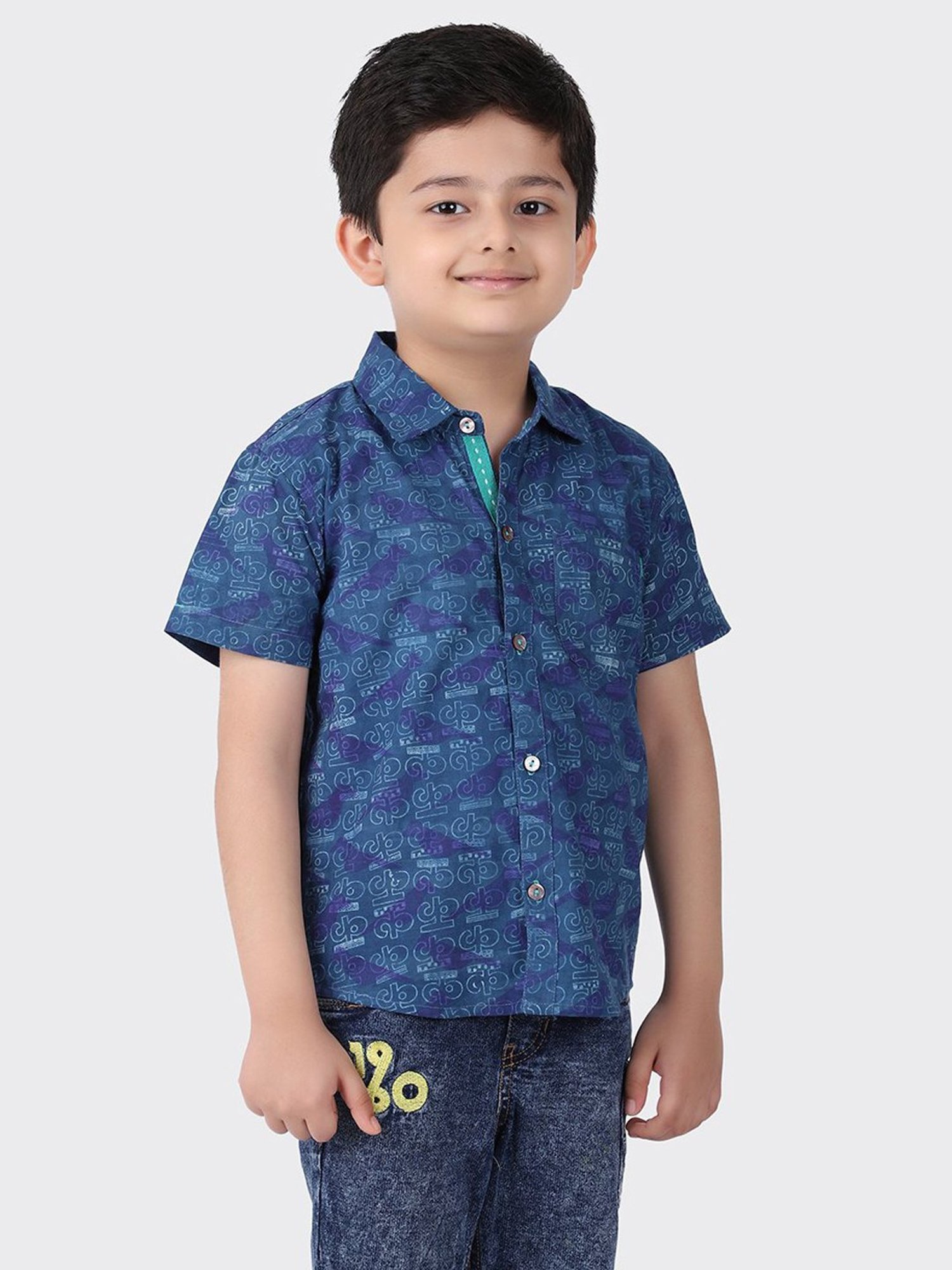 Buy Fabindia Kids Indigo Cotton Printed Shirt for Boys Clothing